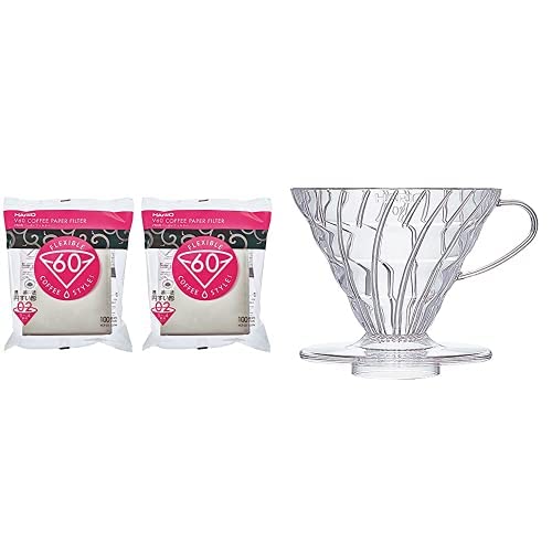 Premium Hario V60 Paper Coffee Filters 100ct & Plastic Dripper Pour Over Kit - Perfect for Home Brewing, Specialty Coffee, and Barista Use