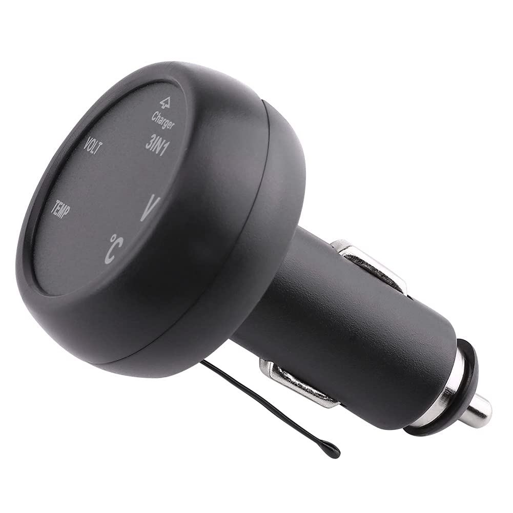 Dual USB Car Charger with LED Digital Voltmeter & Thermometer - 12V/24V Cigarette Lighter Adapter (Green+Red) for Road Trips & Emergency Power Supply