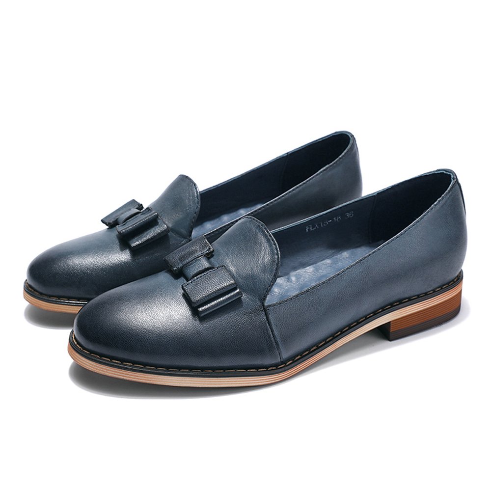 Women's Leather Bow Penny Loafers - Business Casual Slip-On Flats for Office & Work | Comfortable Ladies Shoes for Professional & Everyday Wear