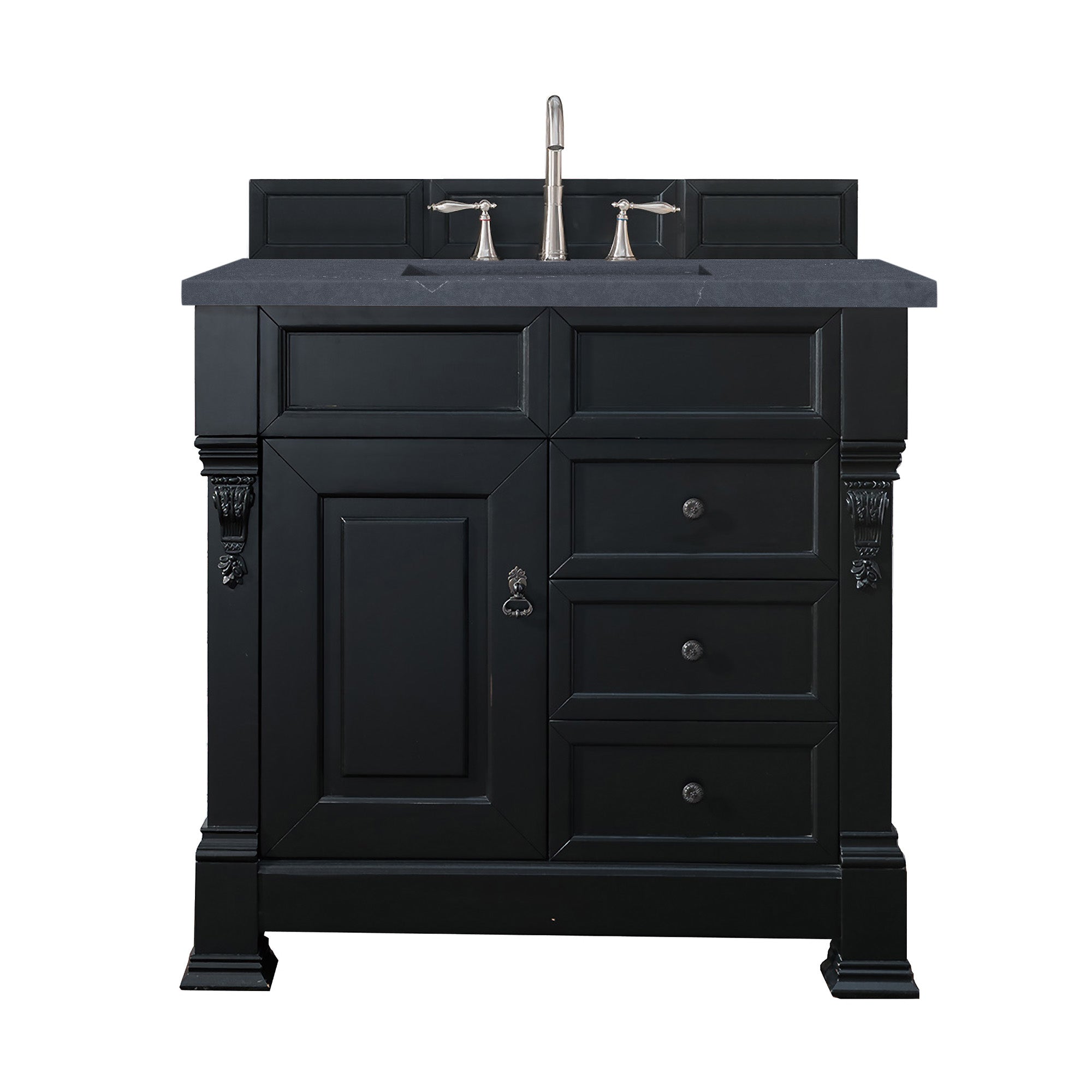 Brookfield 36 Inch Single Bathroom Vanity with Antique Black Finish & 3CM Charcoal Soapstone Quartz Countertop - Perfect for Modern Farmhouse, Traditional, or Transitional Bathroom Designs