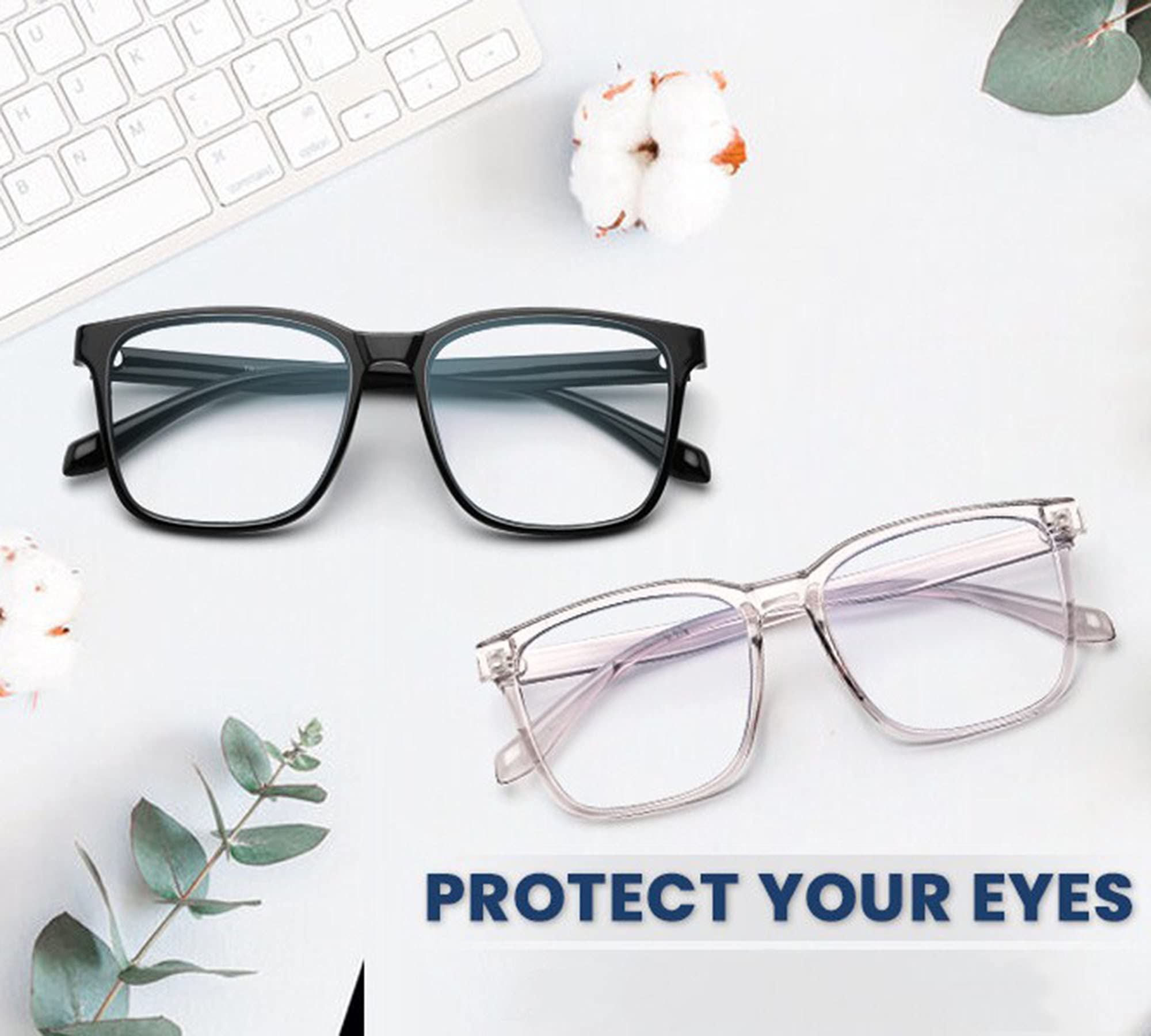 Blue Light Blocking Glasses for Women & Men - Oversized Square Computer Glasses with Anti Blue Ray Protection - Reduce Eye Strain for Gaming, Office Work & Screen Time