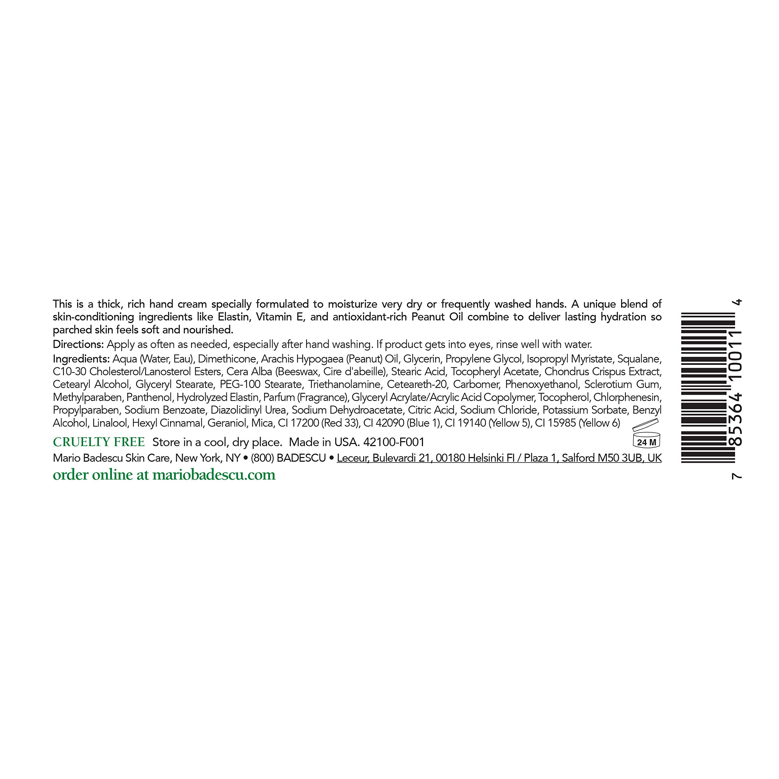 Mario Badescu Elasto-Seamollient Hand Cream - Ultra Hydrating Hand Lotion for Dry, Cracked Skin - Rich Moisturizer with Elastin & Vitamins E & C - Perfect for Winter Care, Nurses & Frequent Hand Washers