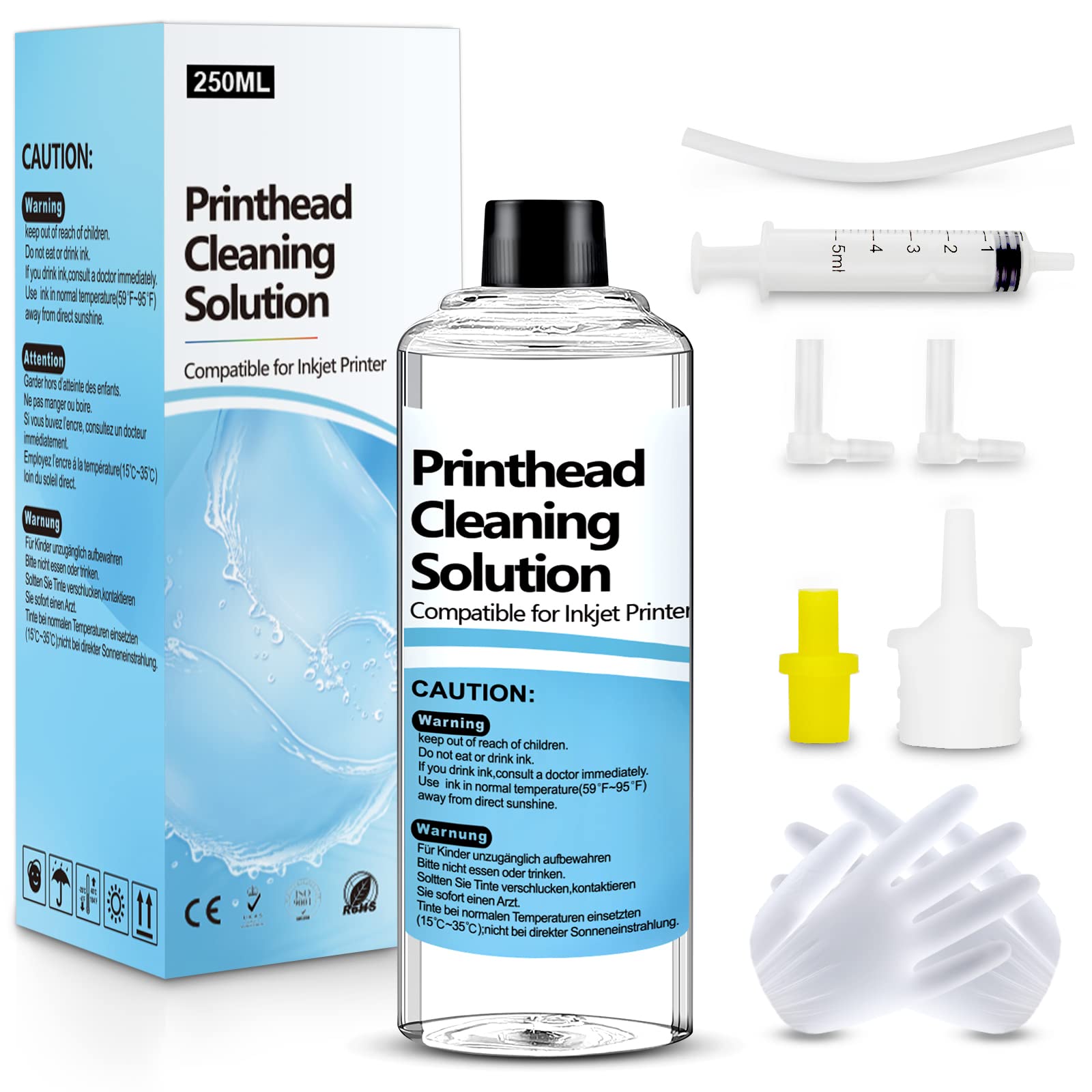 ATONER 250ml Inkjet Printer Head Cleaning Kit - Nozzle Cleaner Solution for Epson, HP, Canon, Brother Printers - Restores Clogged Print Heads & Improves Print Quality - Ideal for Home, Office & Photo Printing