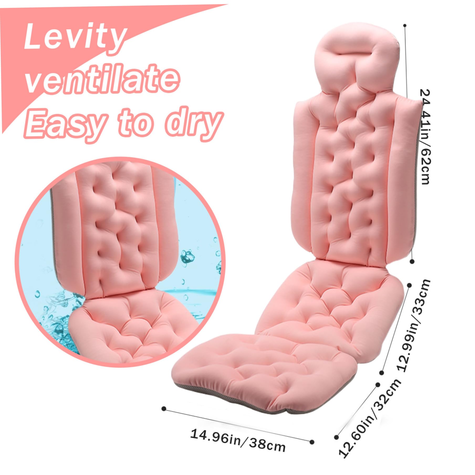 Full Body Bath Pillow with Soft Suction Cups - Non-Slip, Quick Drying & Breathable Bathtub Cushion - Foldable Design for Ultimate Relaxation in Bath, Spa, or Jacuzzi
