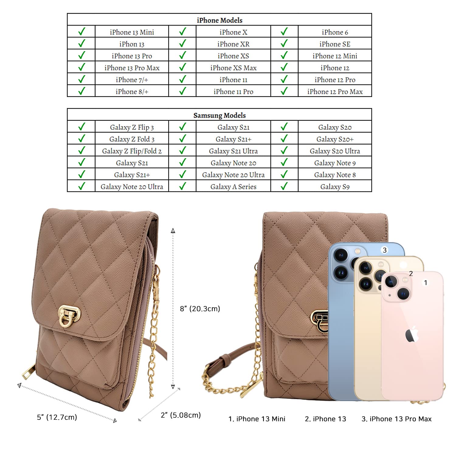 Vegan Leather Phone Crossbody Bag for Women - Small Mini Shoulder Wallet Card Holder Quilted Purse | Perfect for Travel, Shopping, and Everyday Use