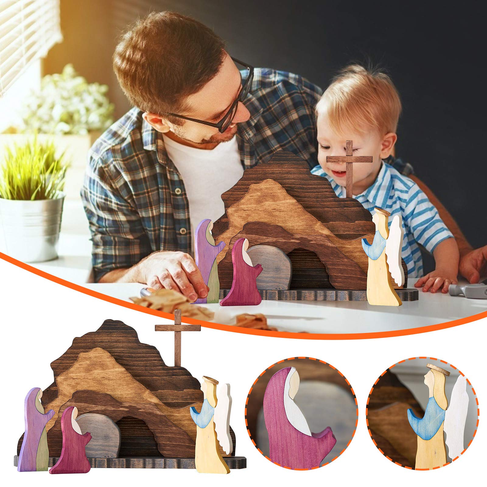 Easter Resurrection Scene Set - Handmade Wooden Nativity Sculptures, 3D Jesus Christ Figurines for Home & Office Decor - Religious Keepsakes & Spring Festival Decorations - Perfect for Easter Celebrations, Church Displays & Christian Gift Giving