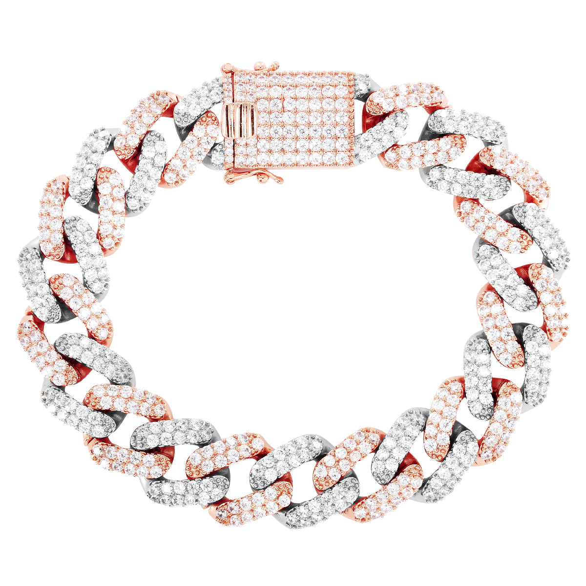 Rose Gold & Silver Miami Cuban Link Bracelet for Men & Women - Stylish Square Chain Bracelet for Casual Wear, Parties & Gifts