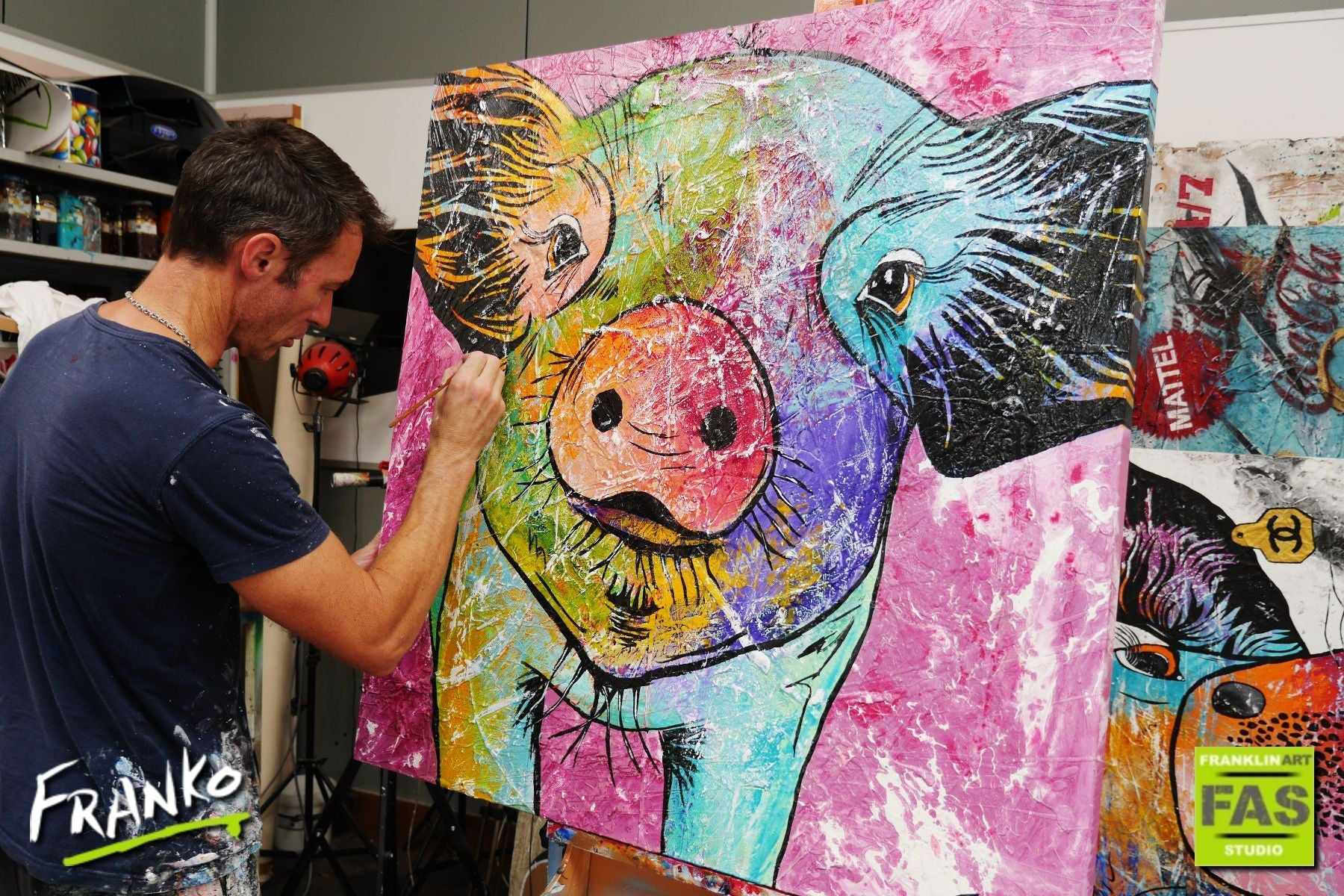 Bevan First Little Piggie 100cm x 100cm Pig Art Painting - Nursery Decor, Kids Room Wall Art, Farmhouse Style Home Decoration