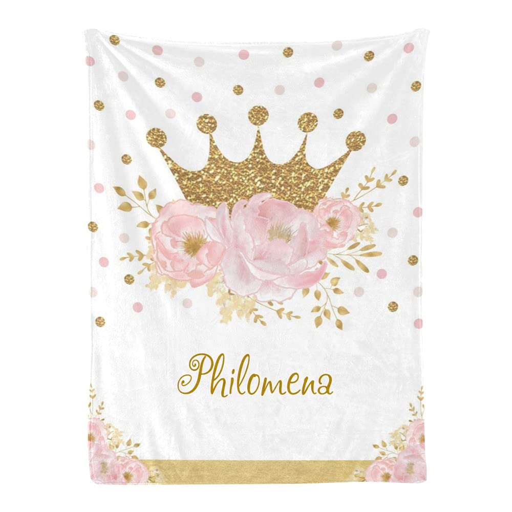 Personalized Pink Rose Queen Baby Blanket with Name - Custom Fleece Nursery Throw for Boys & Girls - 30