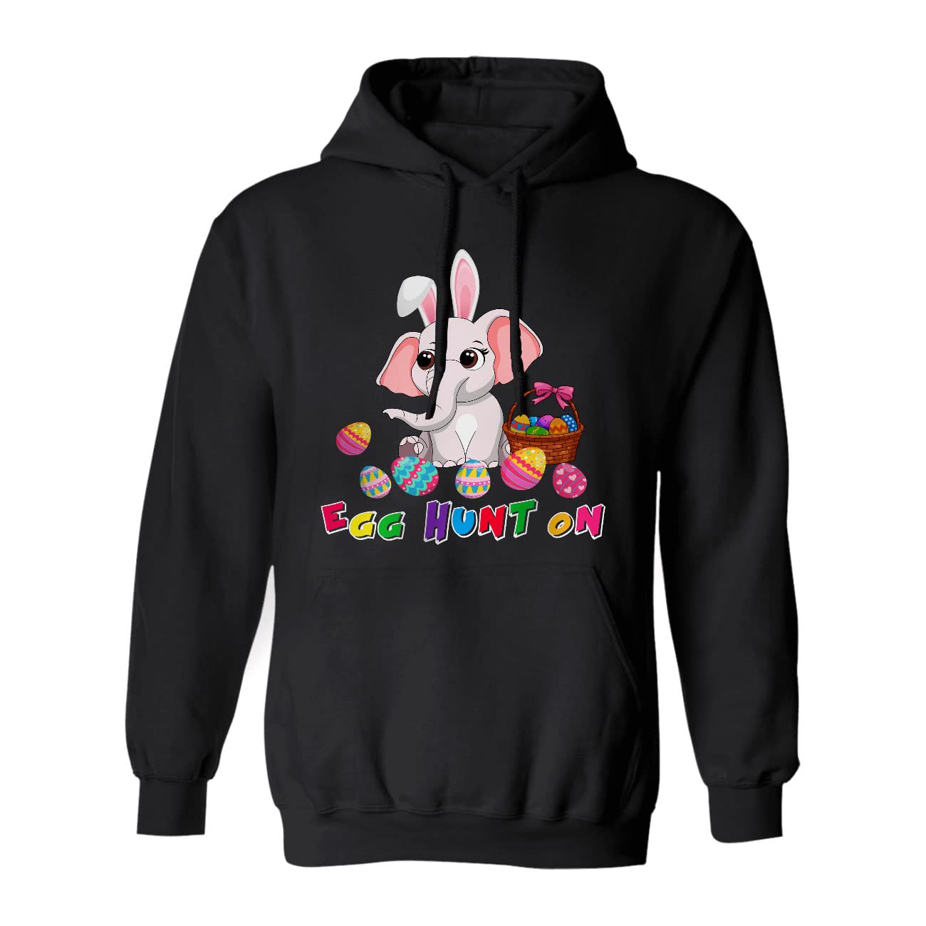 Cute Happy Easter Bunny & Elephant with Easter Egg Basket Hoodie - Fun Easter Gifts for Women & Kids - Perfect for Egg Hunts & Spring Celebrations