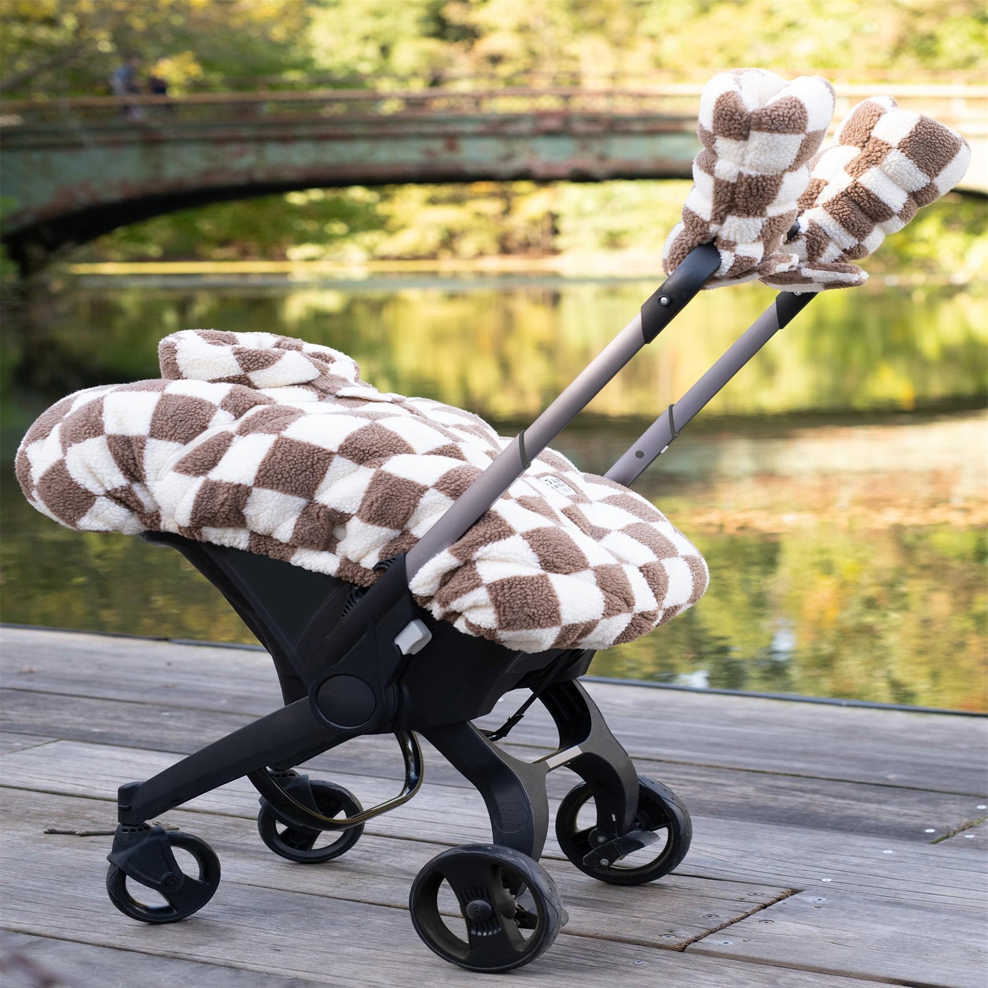 7AM Enfant Car Seat Cocoon - Premium Checker Berber Baby Car Seat Cover for Winter Warmth & Comfort - Perfect for Cold Weather Travel & Outdoor Stroller Use