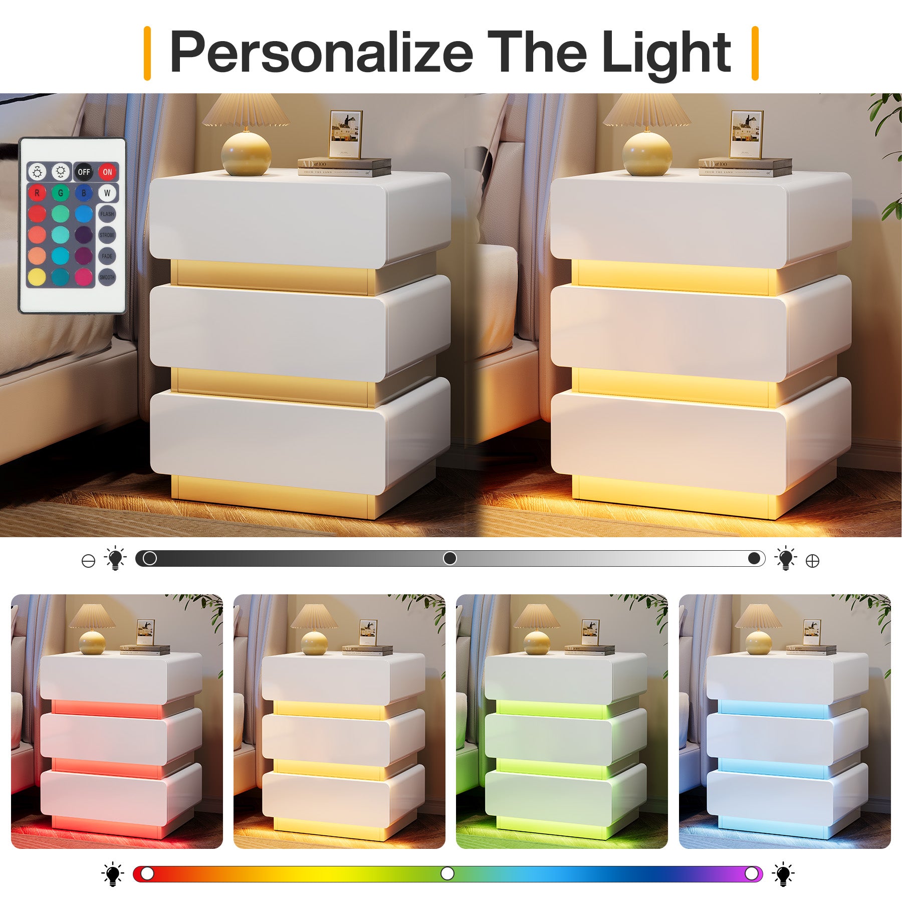 3 Drawer Nightstand with LED Lights - Modern Bedside End Table with Storage for Bedroom, Living Room, and Office - Perfect for Small Spaces and Apartment Decor