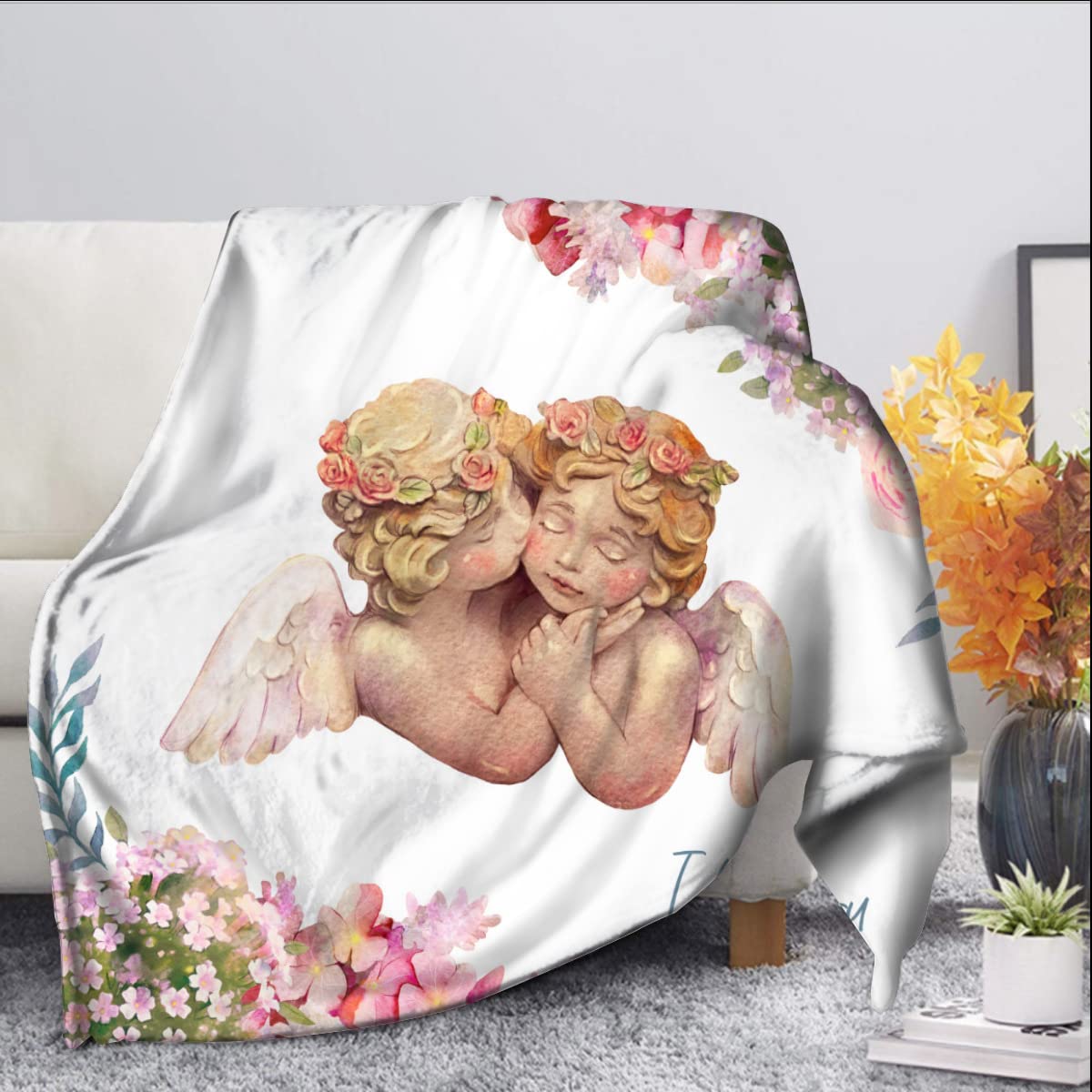 ZOMOY Cute Angel Fleece Blanket - Soft Watercolor Cherub Design, 40x50 Inch Cozy Throw - Perfect for Bedroom Decor, Sofa Warmth & Gift Giving