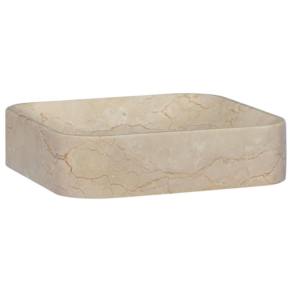 Premium Handcrafted Cream Marble Bathroom Sink - Modern & Elegant Vanity Basin for Bathroom, Powder Room or Washroom - Durable Easy-Clean Natural Stone - 15.7