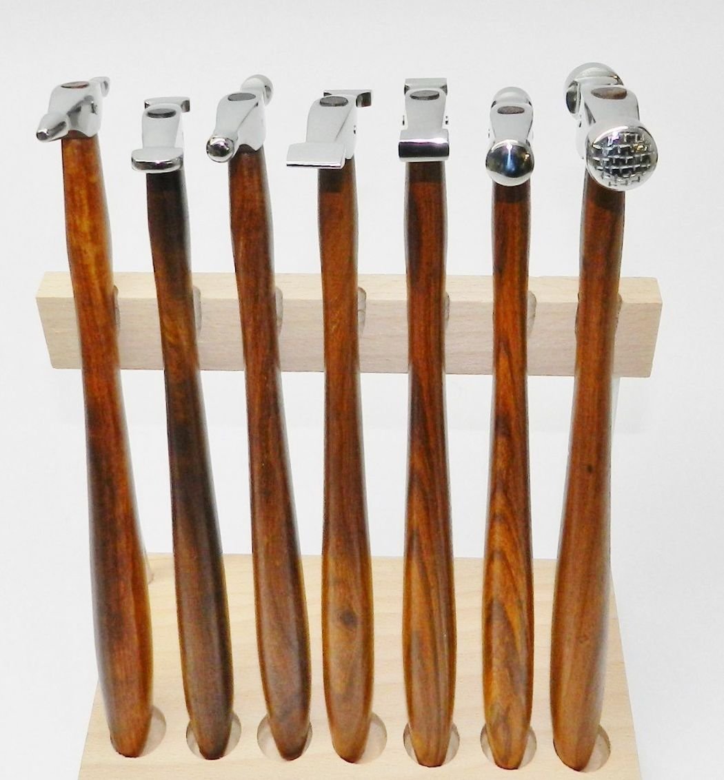 7-Piece Hammer Set with Wood Stand for Jewelry Making, Metal Forming & Texturing - Perfect for DIY Crafts, Blacksmithing & Metalwork Projects (2 MB)