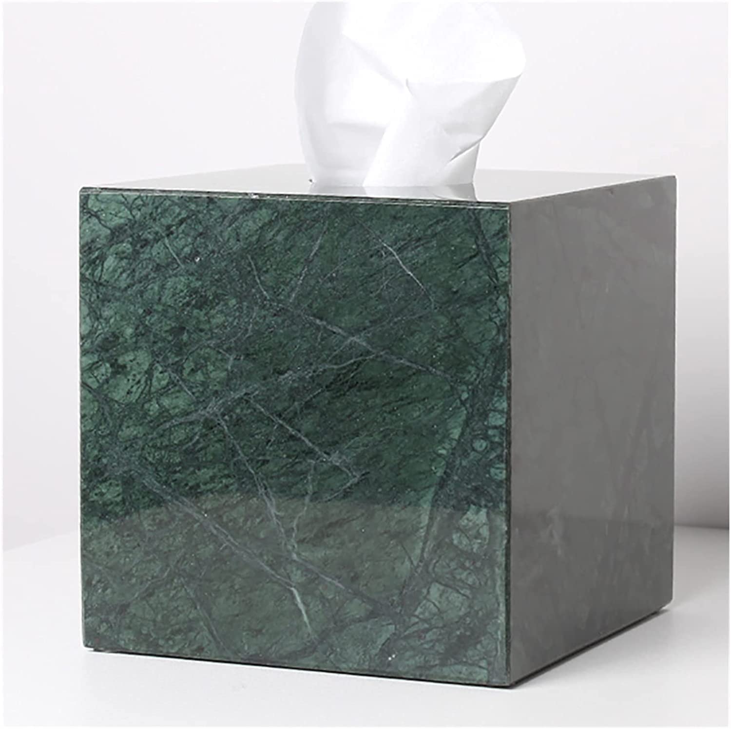 Natural Smooth Marble Tissue Box Holder - Multifunctional Square Cube Napkin Dispenser with Removable Base | Elegant Bathroom Vanity & Bedroom Dresser Organizer for Home, Office, Hotel Decor (Green)