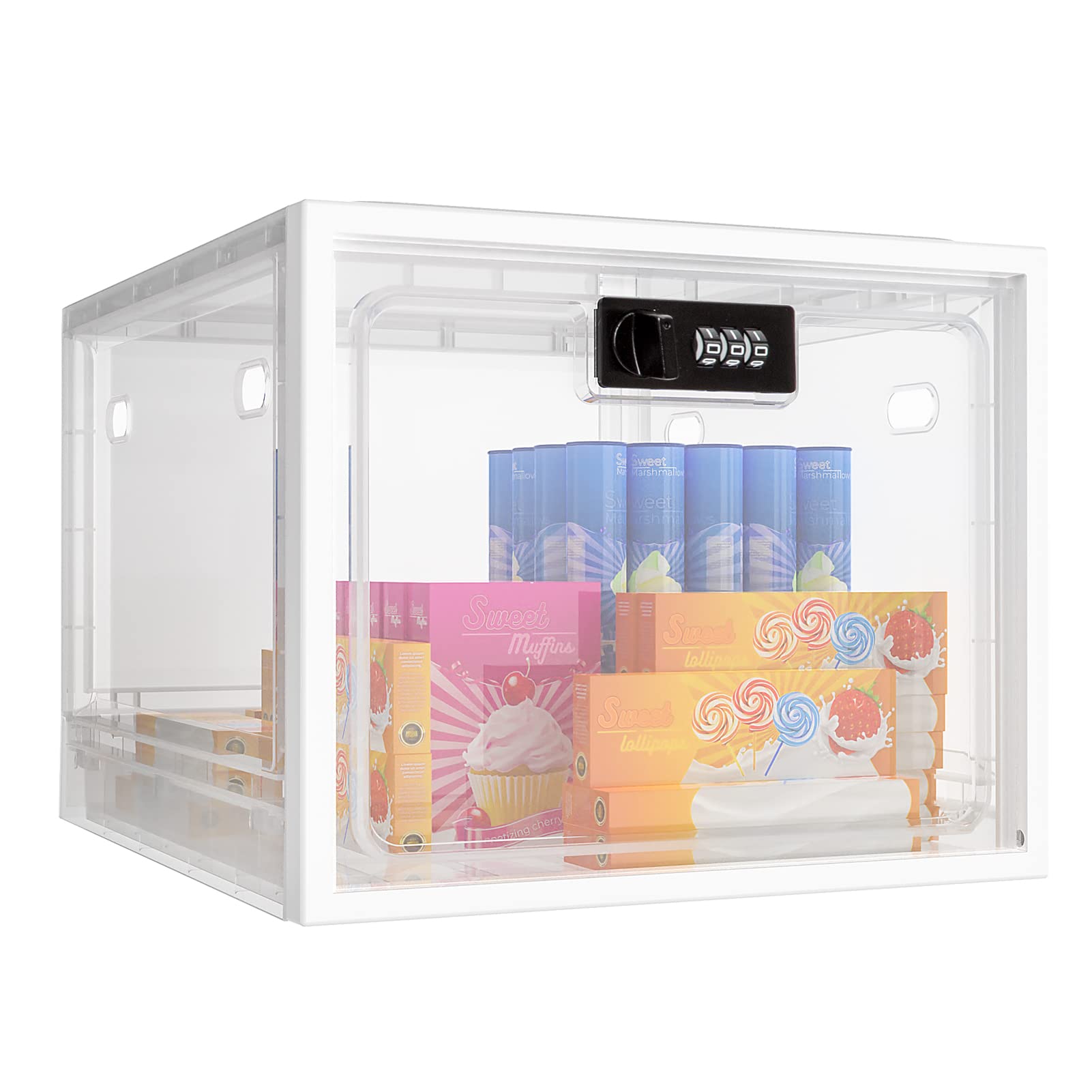 11.9 x 9.3 x 7.6 Inch Clear Lock Box with Combination Code - Secure Medicine Storage, Snack Food Container for Refrigerator, Office Storage Locker & Phone Jail - Perfect for Home, Office, Travel and School Organization