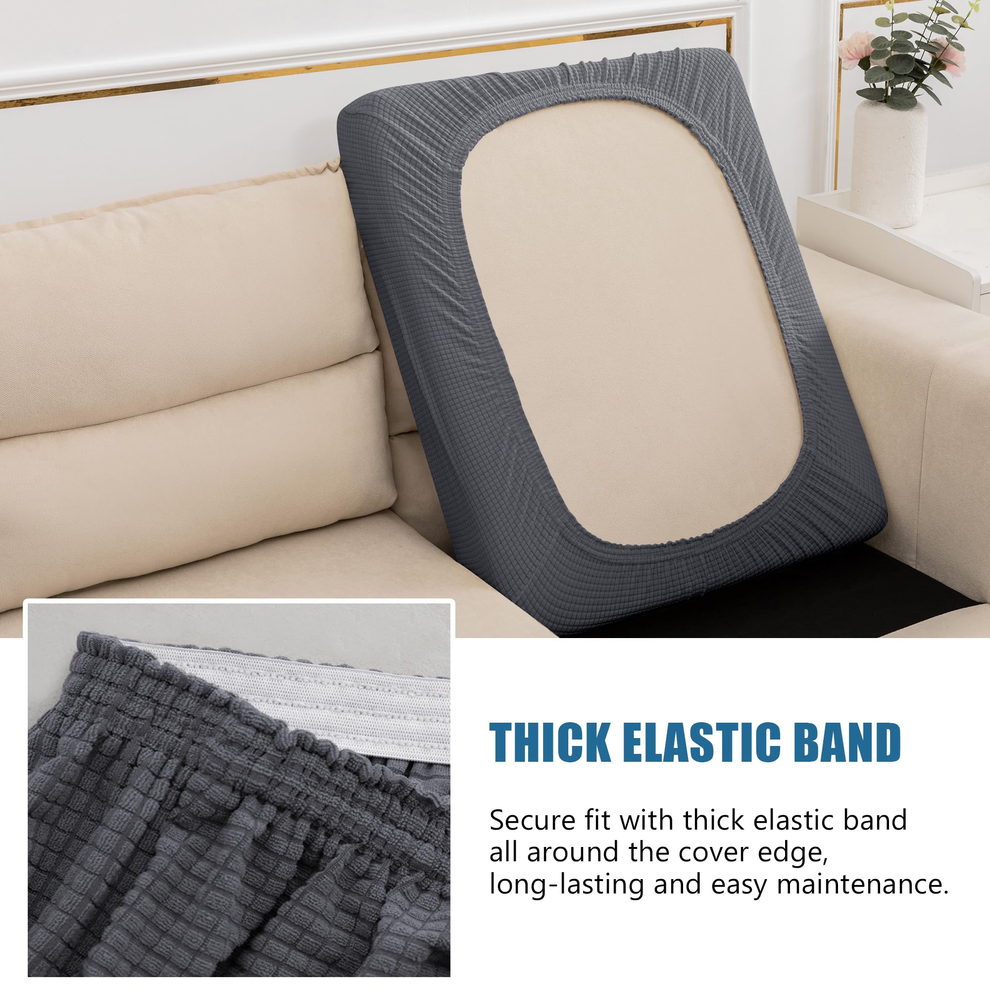 Waterproof Stretch Sofa Cushion Covers - 2 Pack Grey Slipcovers for Furniture Protection | Fits RV Camper Dinette, Living Room Couches & Sectionals | Machine Washable Fabric Protector for Pets & Kids