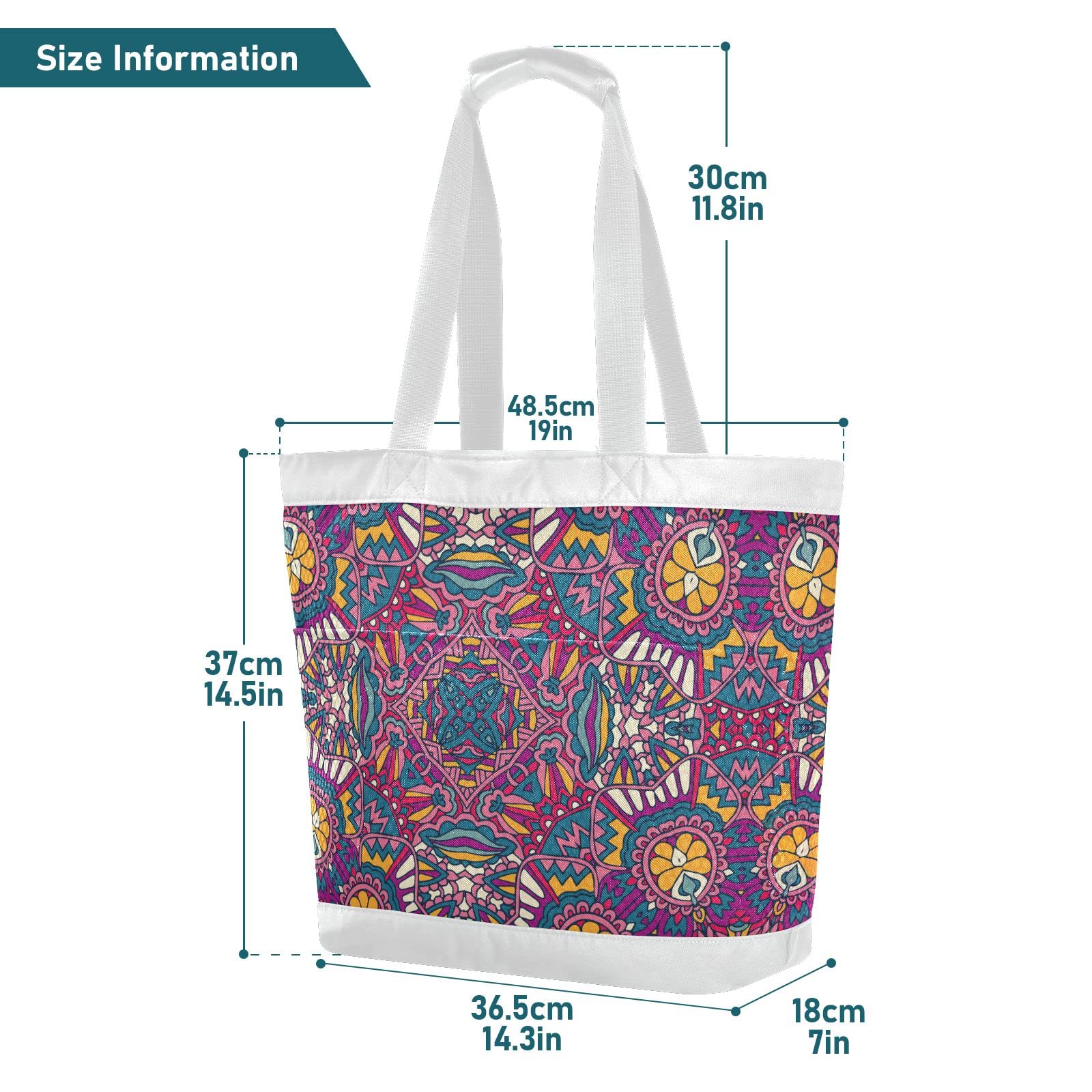 J JOYSAY Tribal Ethnic Floral Mesh Beach Tote Bag - Large Reusable Women's Beach Bag for Travel, Yoga, Grocery Shopping | Perfect for Seaside, Pool Parties & Summer Vacations