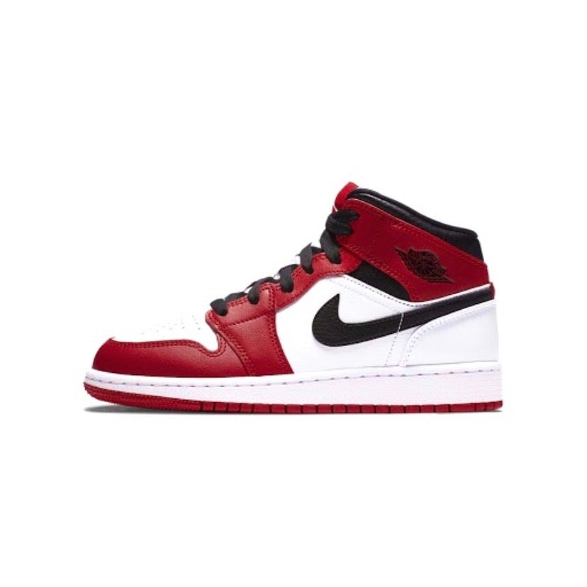 Air Jordan 1 Mid GS Sneakers - Chicago Colorway (White/Red/Black) - Basketball Shoes for Women & Girls - Perfect for Gym, Streetwear & Casual Fashion