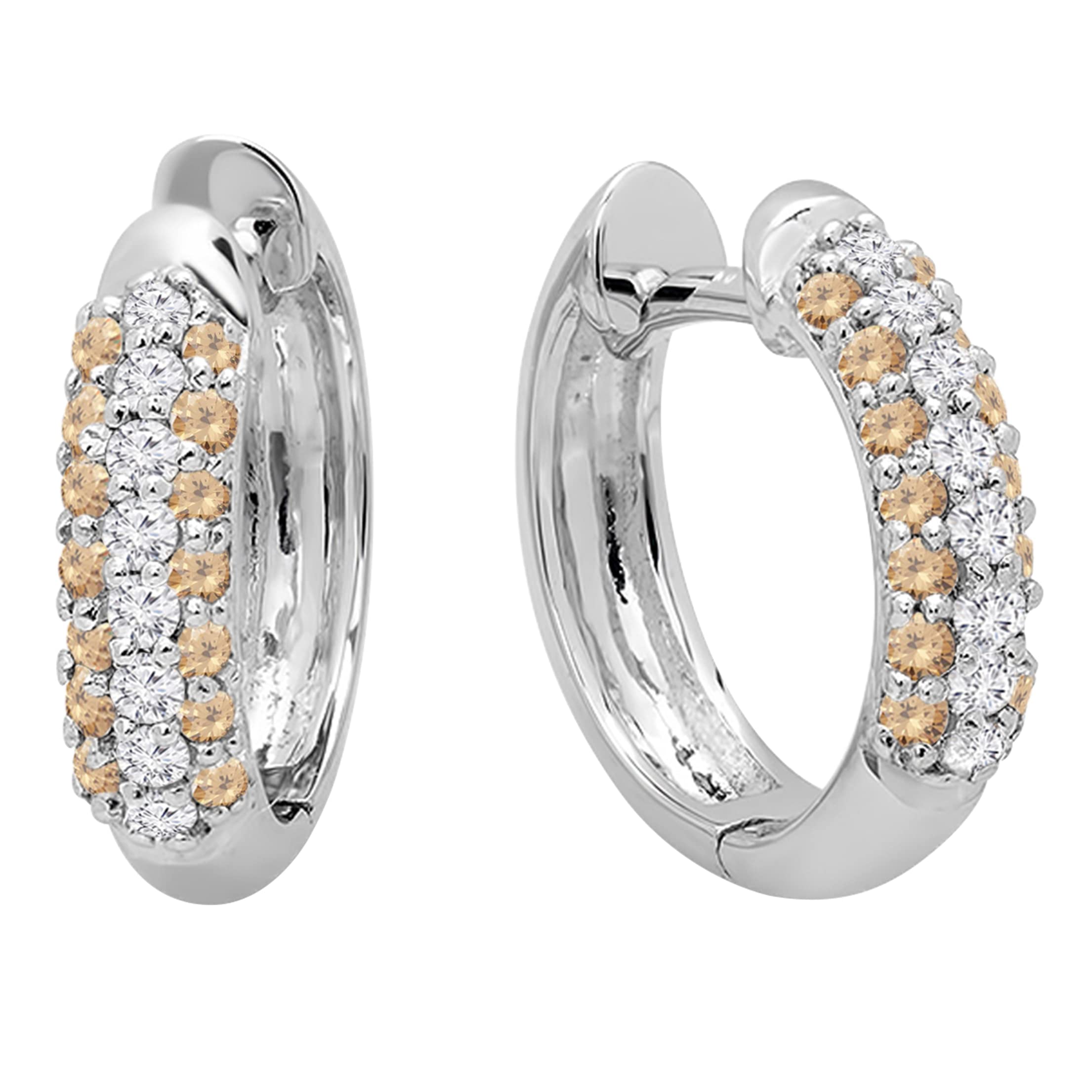 Dazzlingrock Collection 10K Solid White Gold Pave Set Huggies Hoop Earrings for Women | Elegant Everyday Jewelry, Perfect for Work, Date Night & Special Occasions