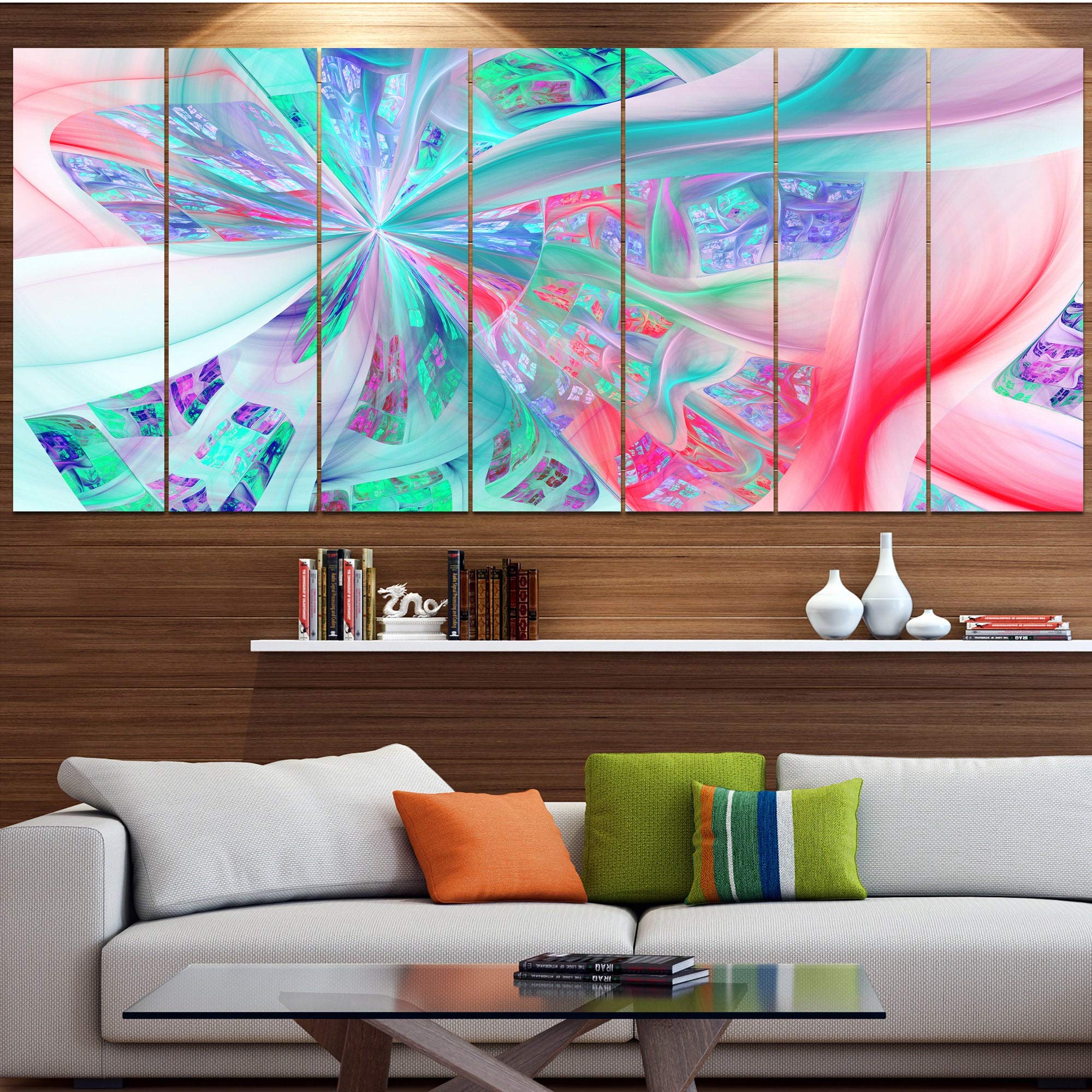 Multi-Color Fractal Exotic Plant Stems Abstract Wall Art Canvas Painting - 70x28 Inch 6 Panel Set for Living Room, Bedroom & Office Decor | Modern Home & Office Wall Decor