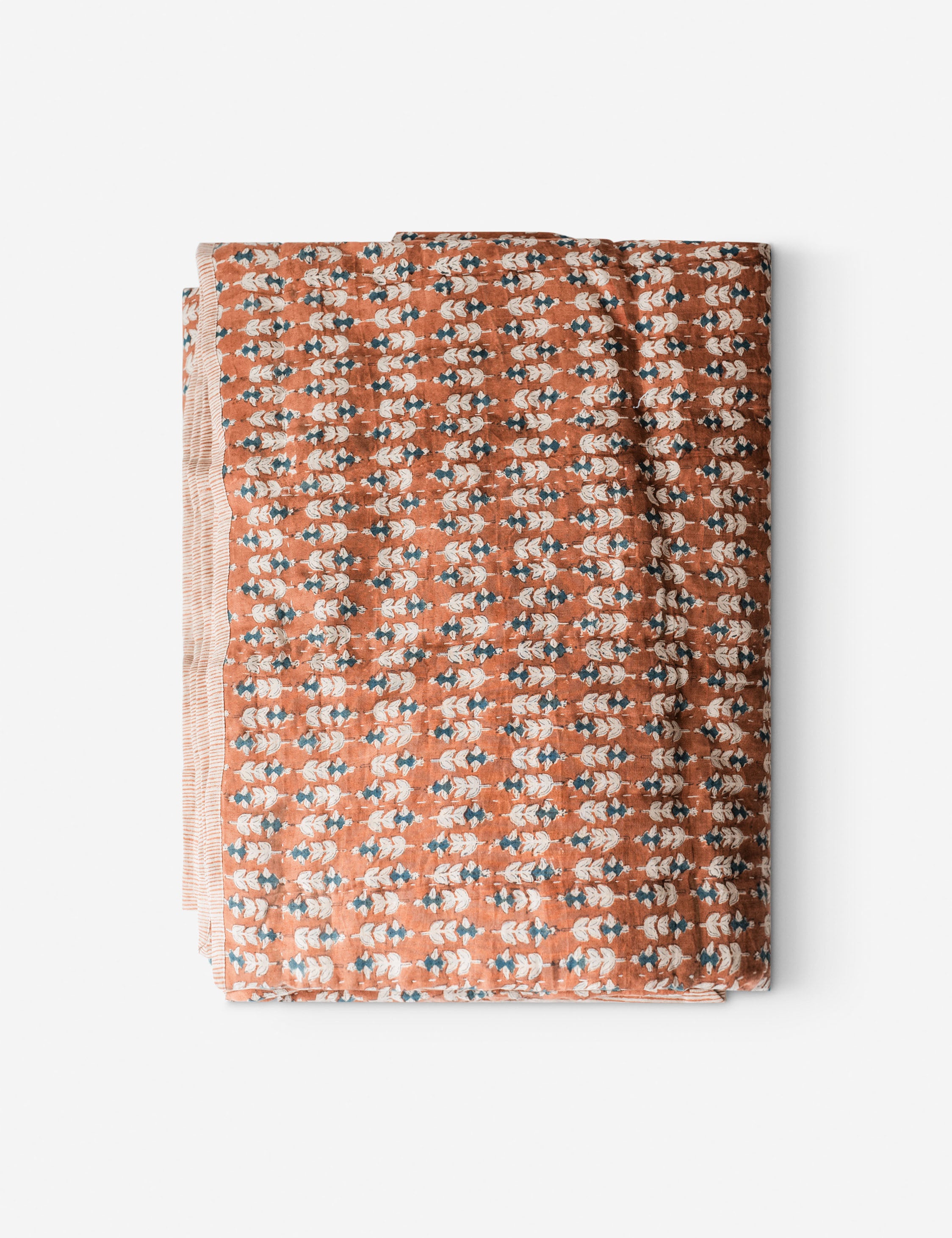 Blossom Block Print Quilt - Handmade Cotton Bedspread with Floral Design | Perfect for Boho Bedroom Decor, Cozy Throw Blanket & Farmhouse Style Home