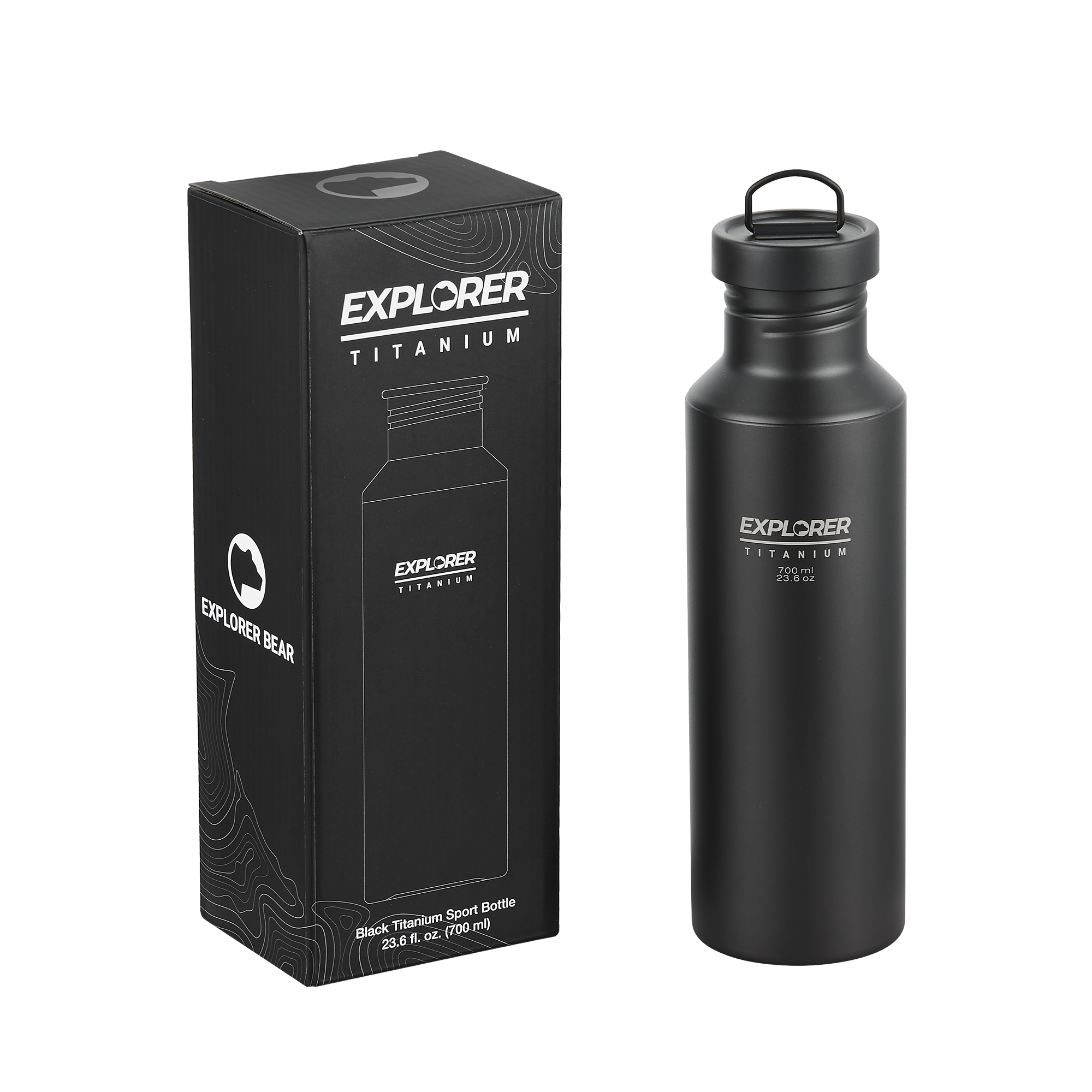 Explorer Bear Black Titanium 700ml Water Bottle - Lightweight & Leakproof Outdoor Sports Bottle for Hiking, Camping, Gym & Travel