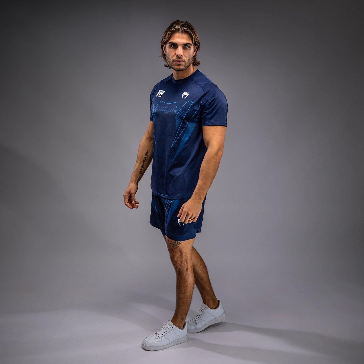 Venum x Top Rank Original Men's Dry Tech Shirt - Moisture Wicking Performance T-Shirt for MMA, Boxing & Training - Navy Blue Athletic Apparel