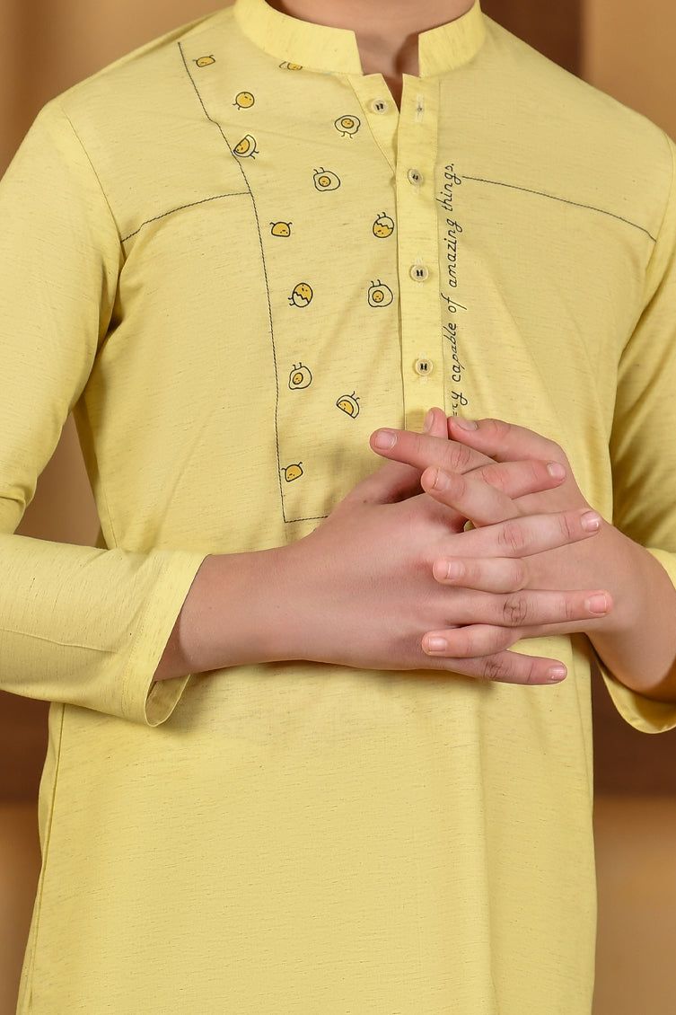 Blended Lemon Yellow Kurta by J. Junaid Jamshed - Stylish Pakistani Traditional Dress for Women, Perfect for Eid, Weddings & Casual Wear