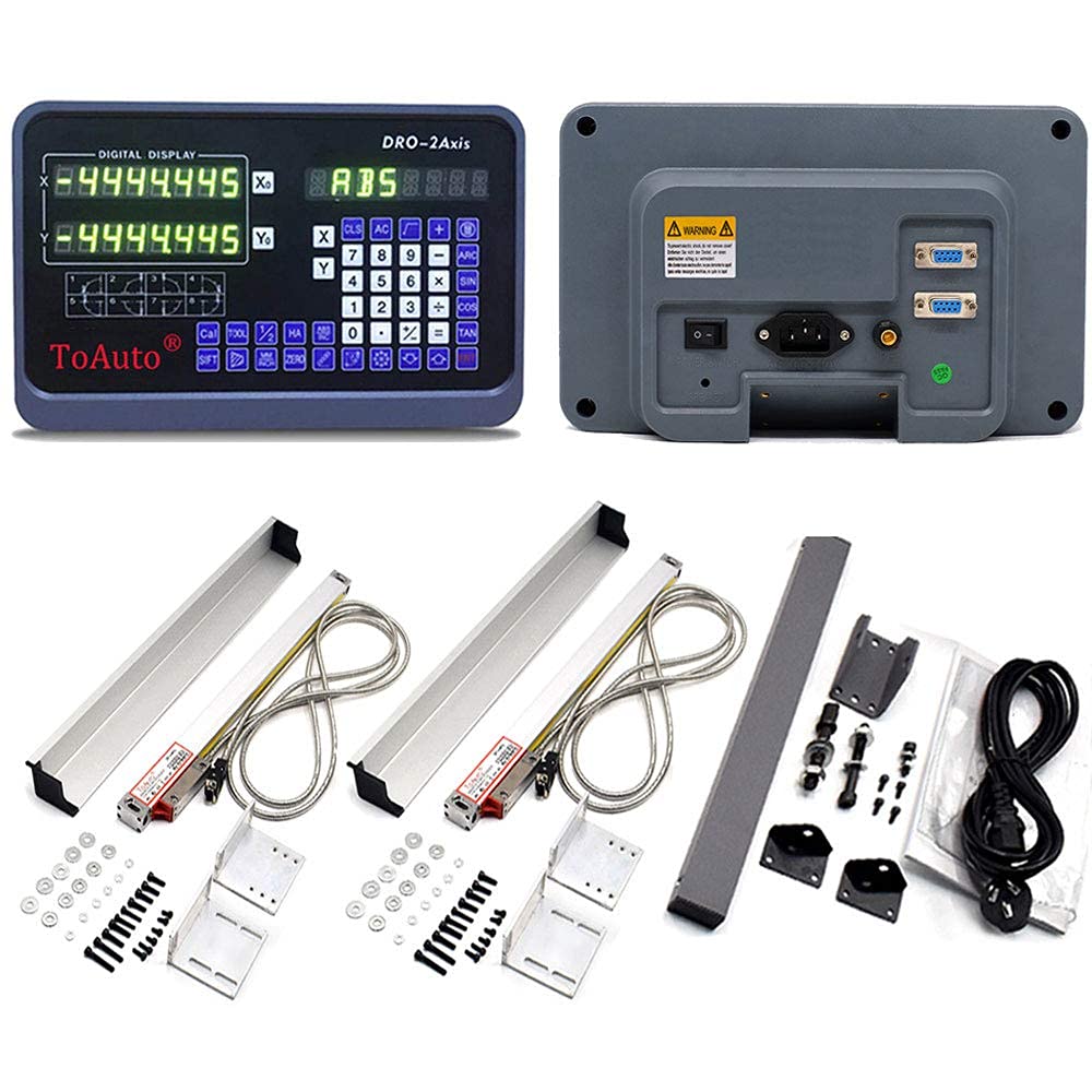 2 Axis DRO Digital Readout Display with 2pc Glass Linear Scale - 5 Micron High Precision for CNC Mill & Lathe Machines (300mm+1000mm) | Perfect for Metalworking, Woodworking & DIY CNC Projects