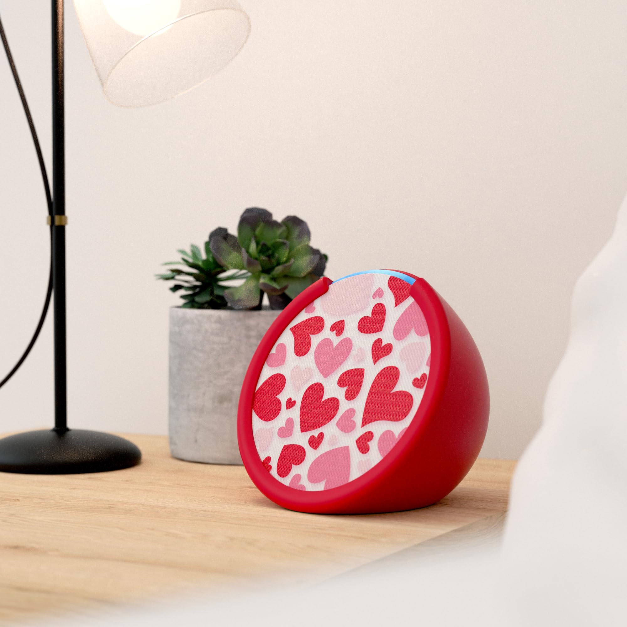 Echo Pop Smart Speaker Bundle with Lavender Bloom Cover & Hearts Design Faceplate - Perfect for Home, Office, and Gift Giving