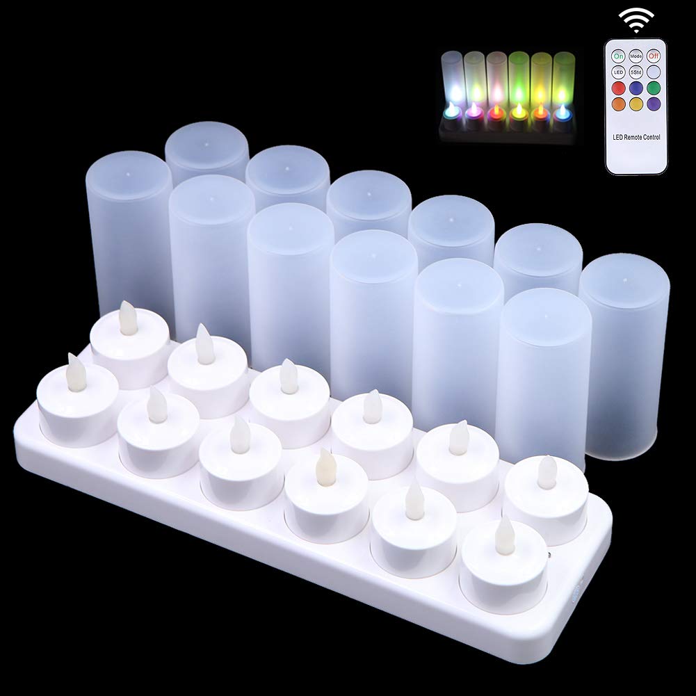 Rechargeable LED Tea Light Candles - 7 Color Changing with Frosted Holder & Remote Control (Set of 12) - Perfect for Weddings, Parties, Home Decor & Holiday Centerpieces