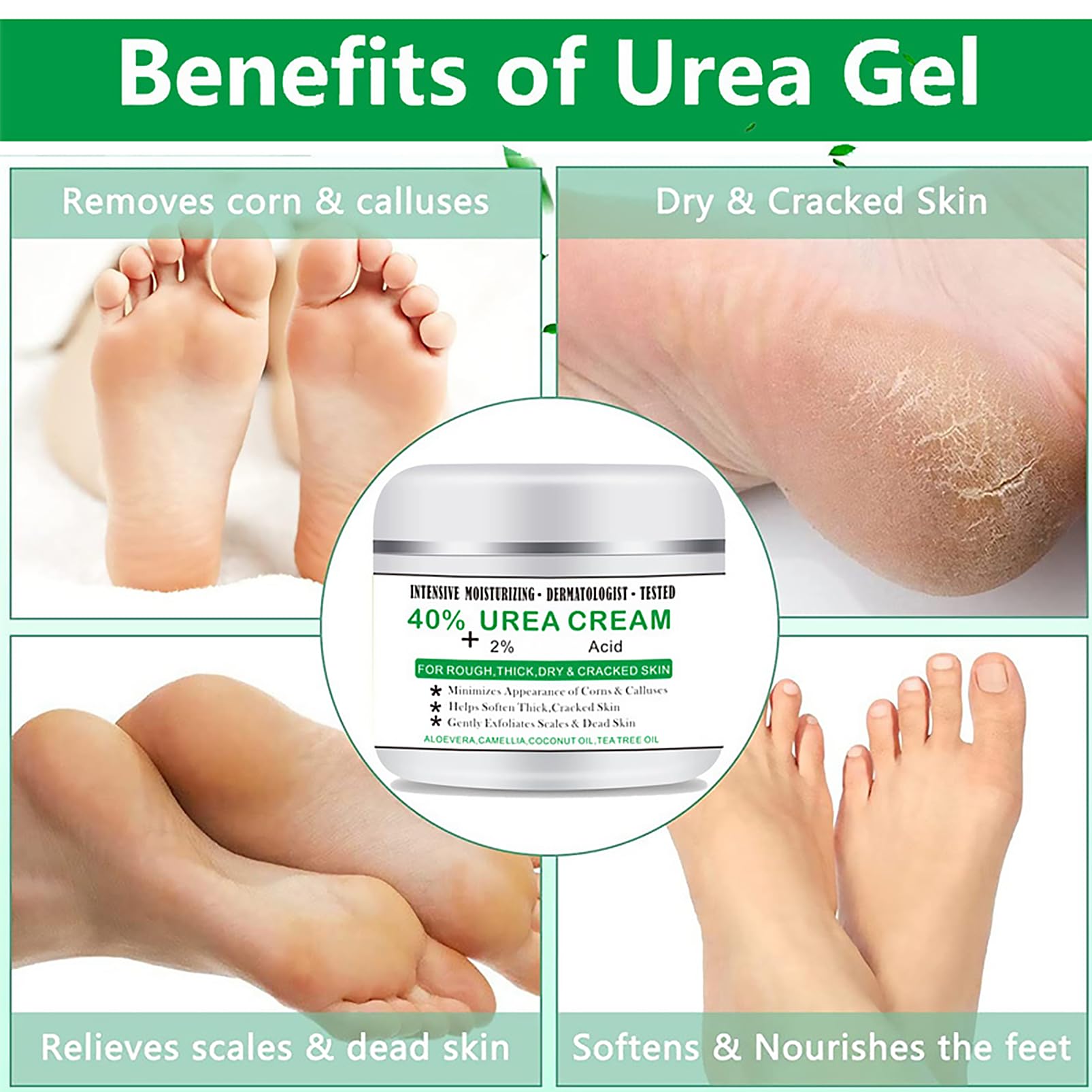 40% Urea Foot Cream for Dry & Hard Skin - 100g Callus Remover & Cracked Heel Repair - Maximum Strength 2% Acid Formula for Hands, Feet & Body Care - Ideal for Cracked Heels, Rough Skin & Callus Treatment at Home