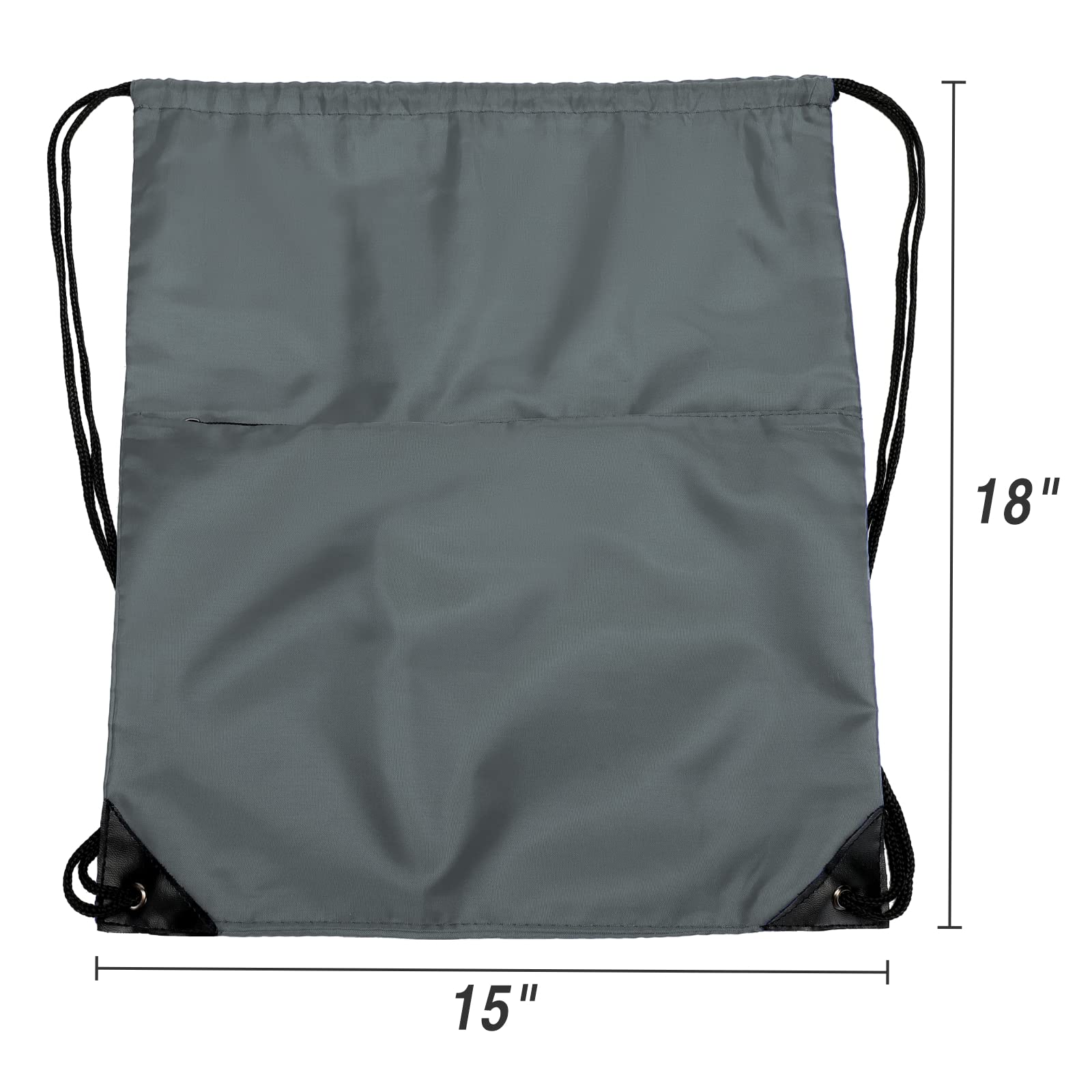 210D Nylon Foldable Drawstring Backpack with Zipper Side Pocket - Lightweight Sports Gym Tote Bag for Men & Women (Grey) - Perfect for Workouts, Travel, and Everyday Use