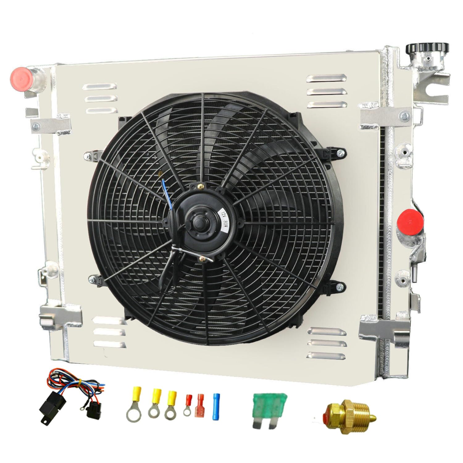 High-Performance Aluminum Radiator for 2007-2018 Jeep Wrangler JK 3.6L 3.8L V6 Gas Engine - 1 Row Core with Shroud Fan Relay Kit - Perfect for Off-Roading & Extreme Weather Conditions