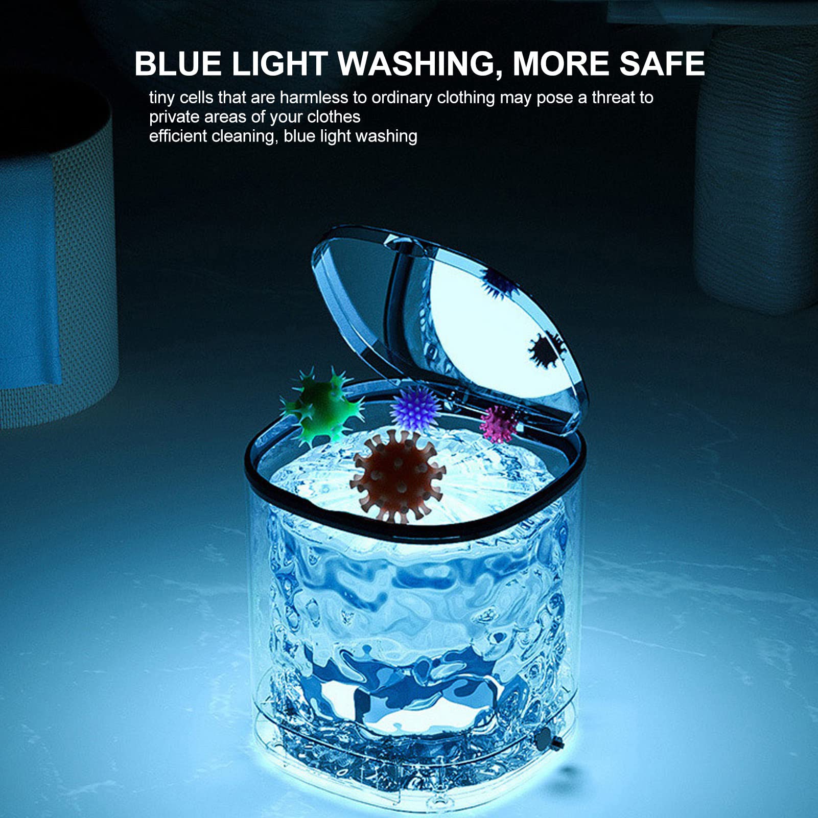 Portable Washing Machine 4.5L Mini Washer with 2000mAh Battery & 12V US Plug (100-240V) - Compact Laundry Solution for T-Shirts, Underwear, Socks | Perfect for Dorms, Apartments, Camping & Travel | Blue LED Light | ABS Material | Energy Efficient 24W