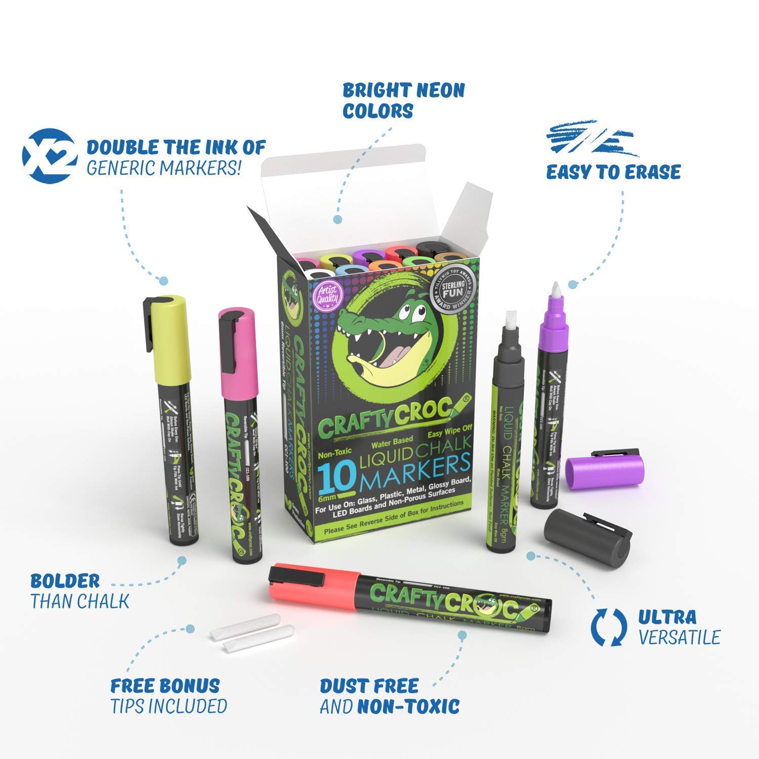 Vibrant Neon & Rectangle Chalk Markers & Labels Bundle - 10 Pack Neon Markers + 64 Pack Chalkboard Labels for Restaurants, Classrooms & Retail Signage