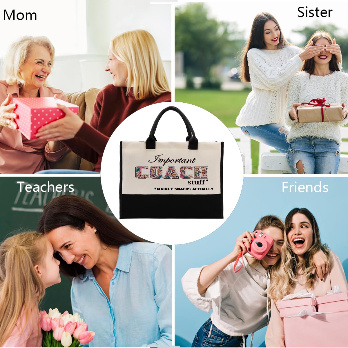 Coach Canvas Tote Bag - Durable Cotton Shoulder Bag for Women | Perfect Gift for Teachers, Beach & Shopping | Stylish Utility Handbag for Work, Travel & Daily Use