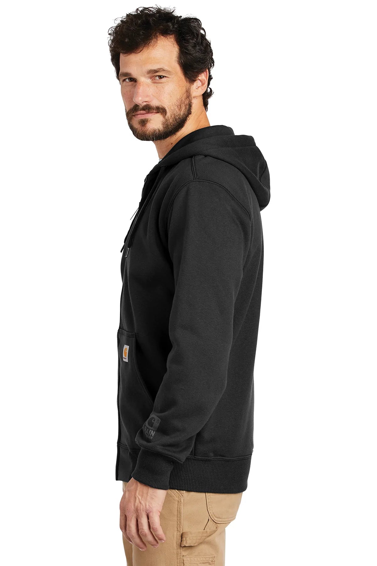 Carhartt Rain Defender Paxton Custom Zip Hoodie for Men - Water-Resistant Black Pullover with Fleece Lining | Perfect for Outdoor Work, Hiking & Casual Wear