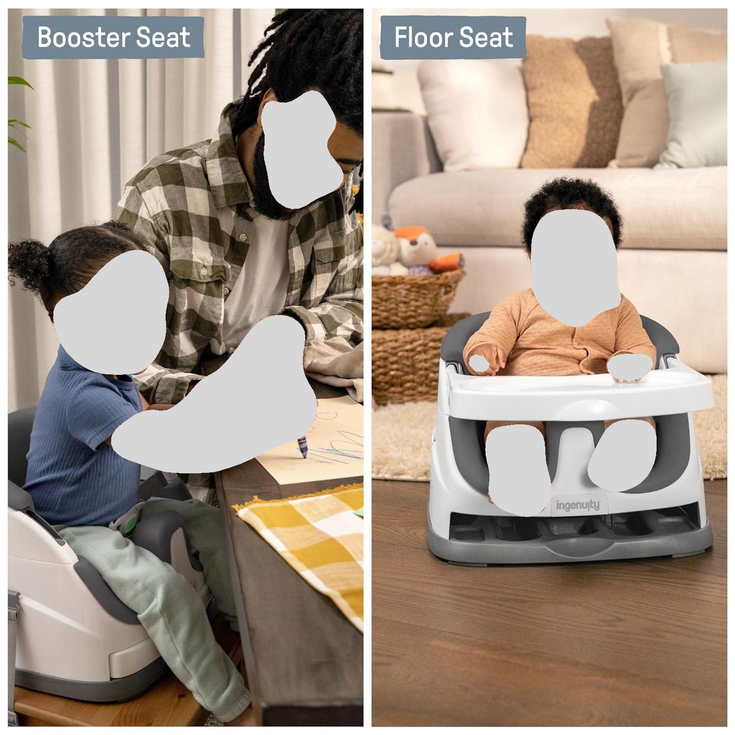 Ingenuity Baby Base 2-in-1 Booster Feeding Seat & Floor Chair with Self-Storing Tray - Portable High Chair for Infants & Toddlers - Perfect for Dining, Travel, and Home Use