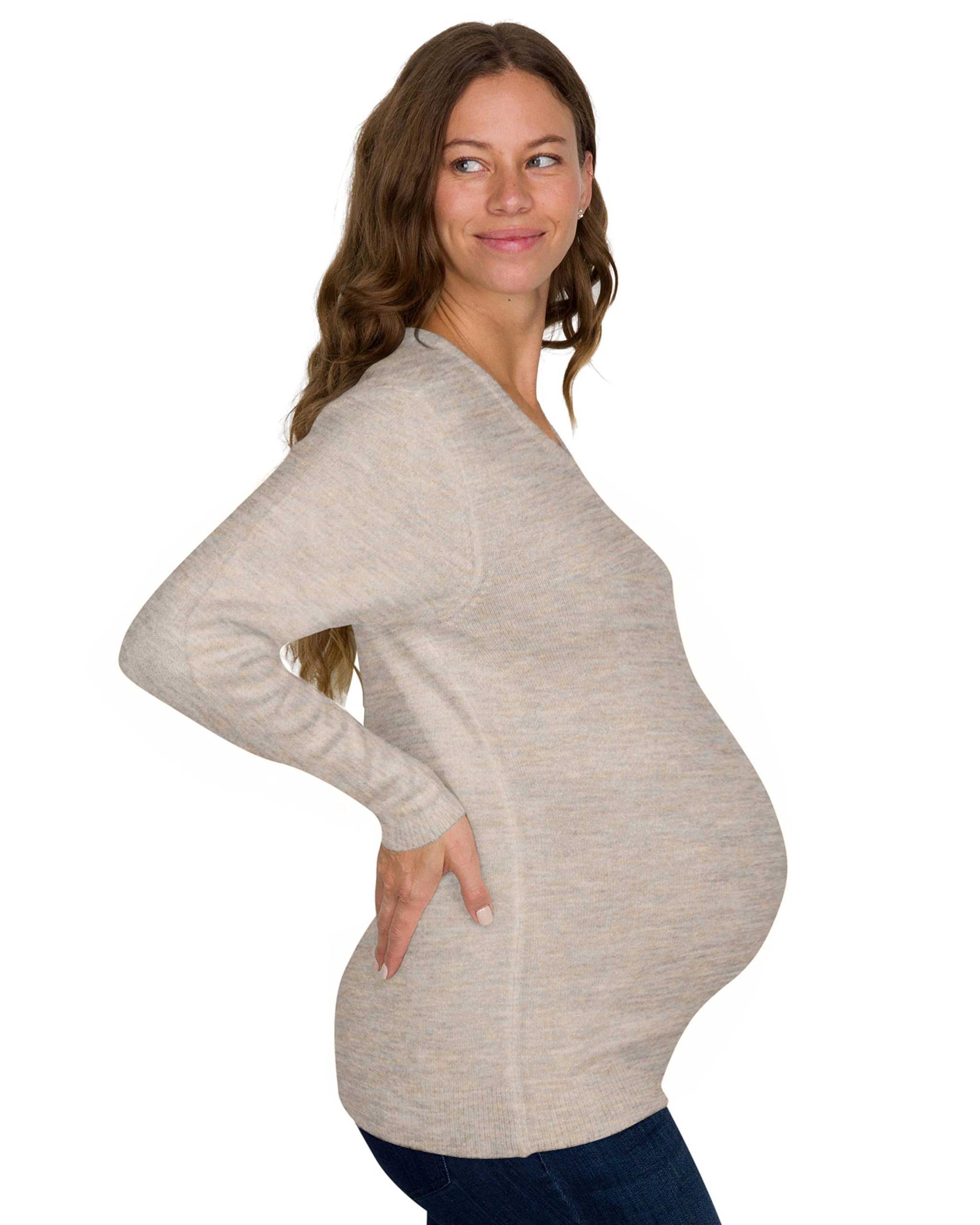 Eliana Stretch Brushed Knit Maternity Sweater - Soft Comfortable Pregnancy Top for Women - Perfect for Work, Casual Wear & Baby Showers