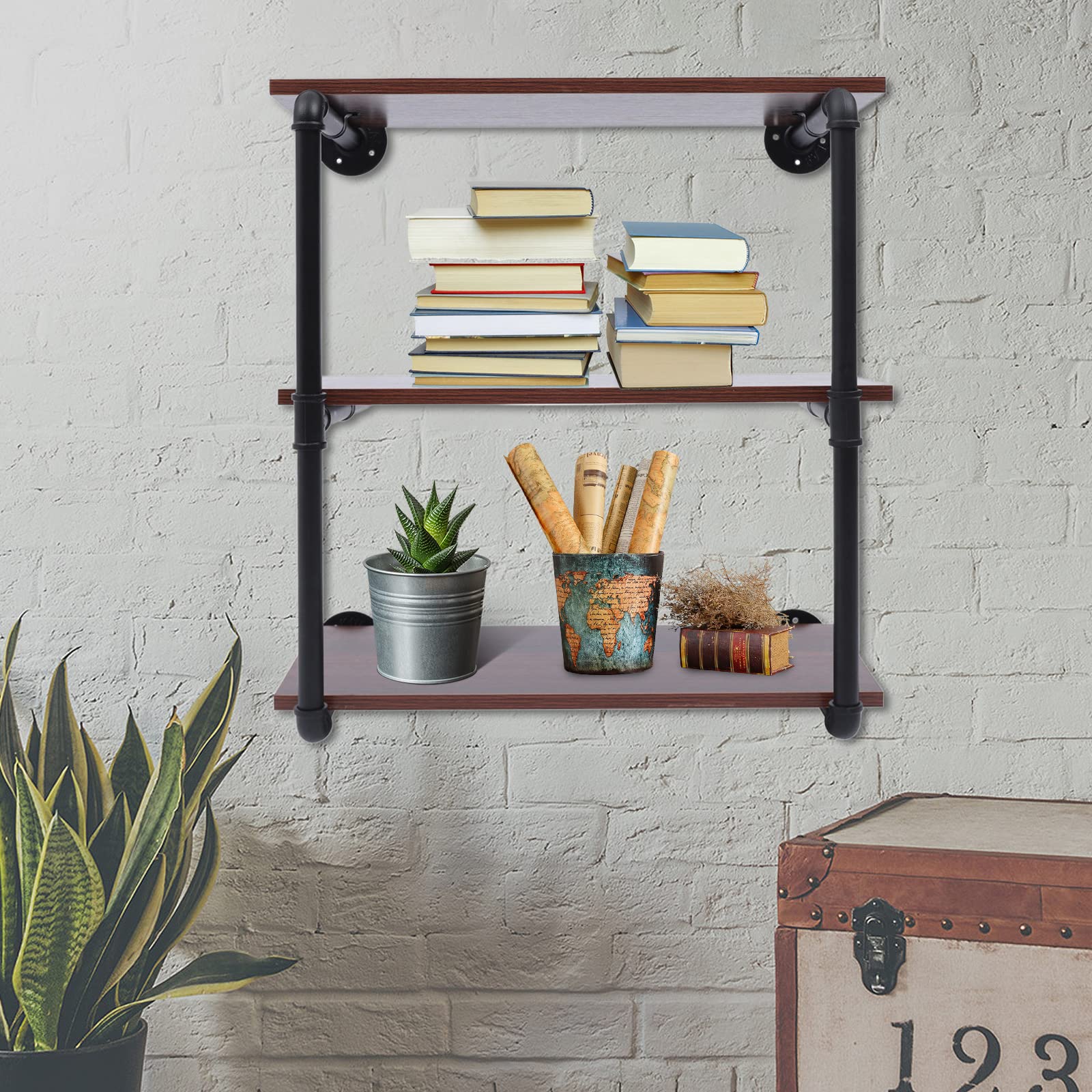 Industrial Pipe Floating Shelves - Rustic Wall Mounted Metal Shelf, 3-Tier 24