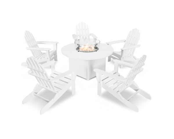 Polywood Classic Folding Adirondack 6-Piece Outdoor Patio Conversation Set with Fire Pit Table - Perfect for Backyard, Garden, and Poolside Relaxation