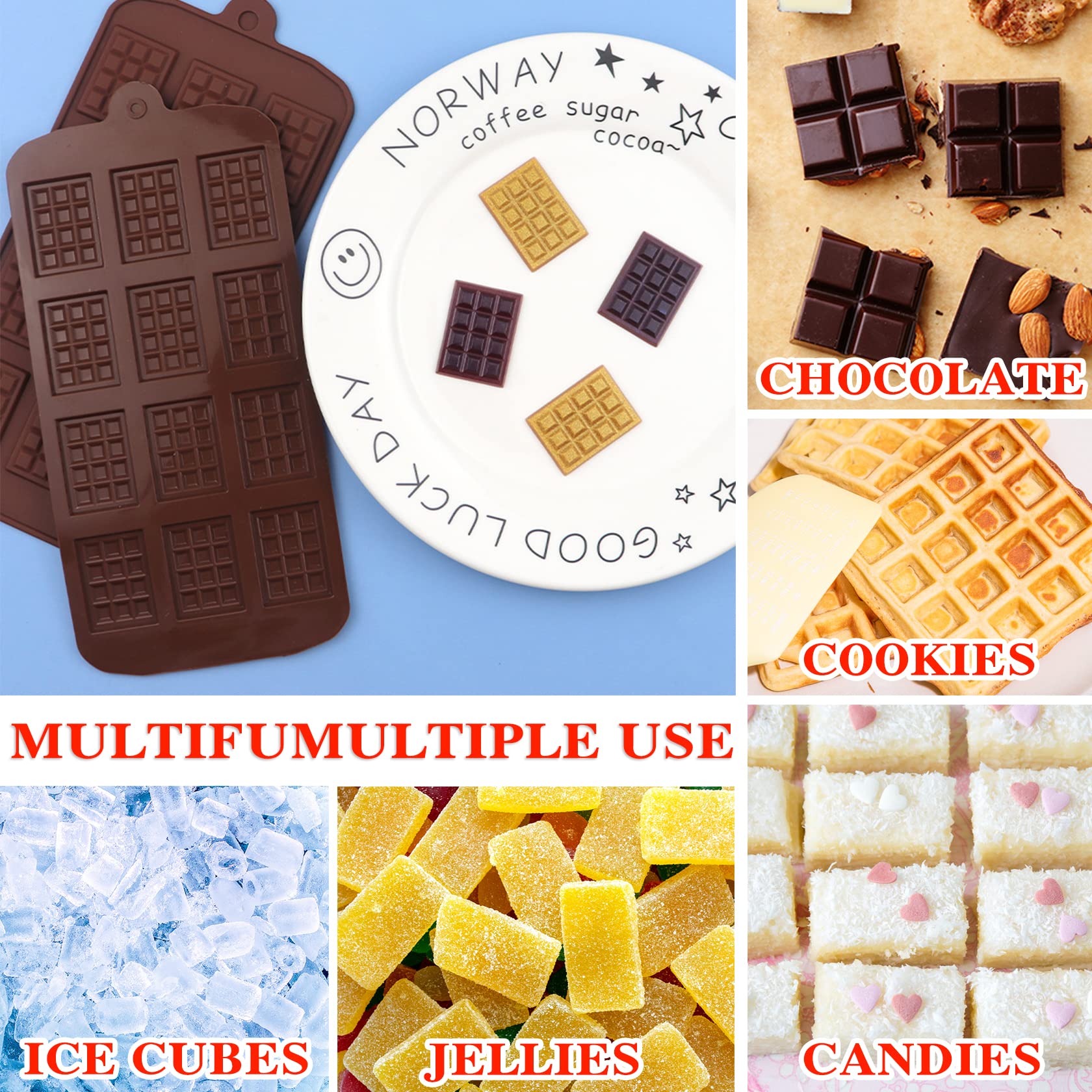 3-Piece Silicone Break Apart Chocolate Molds Set - Square Non-Stick Candy Bar & Protein Chocolate Molds - Reusable Baking Tools for Homemade Desserts, Party Treats & DIY Candy Making