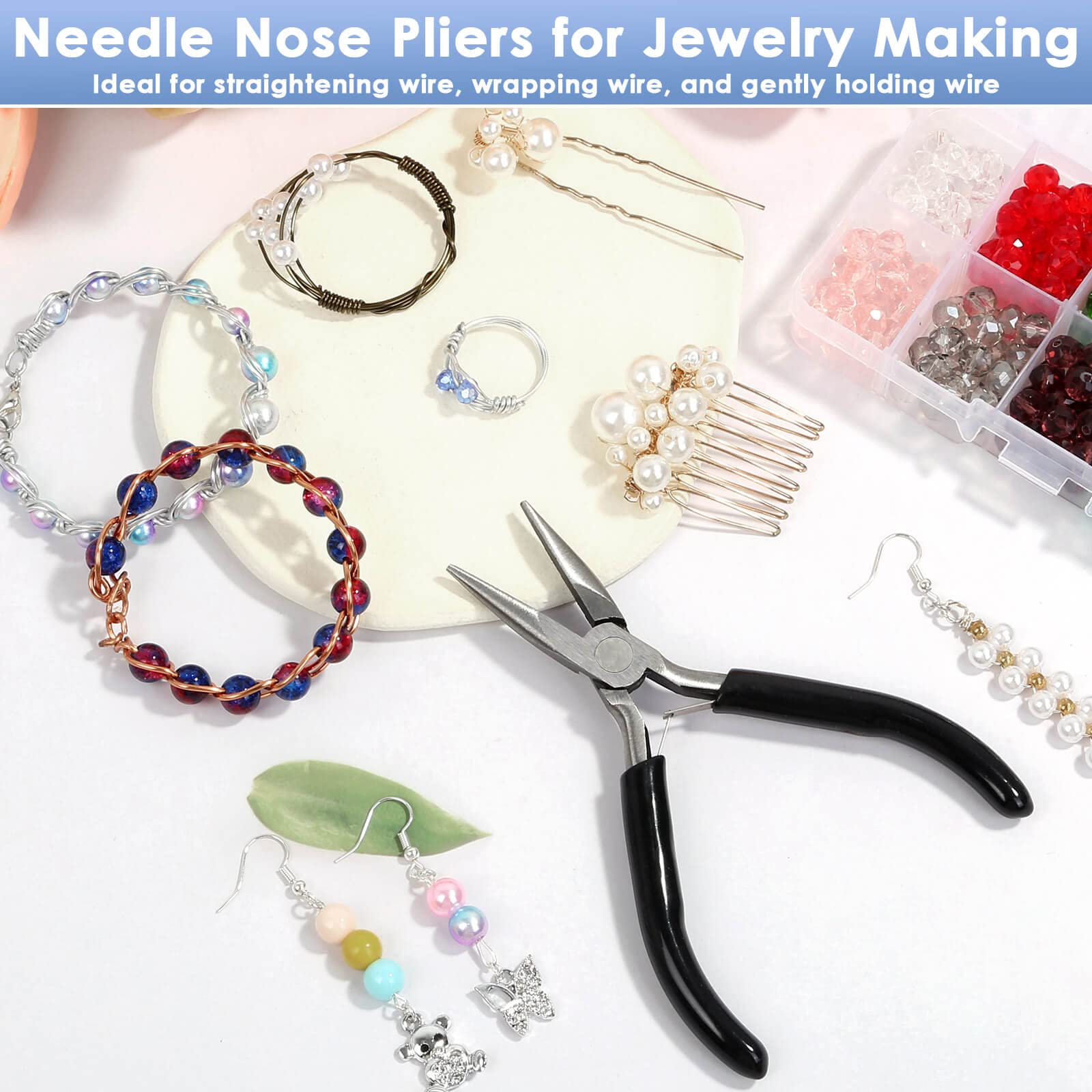 Billbotk Chain Nose Pliers for Jewelry Making - Professional Flat Nose Jewelry Pliers Set with Comfort Grip - Perfect for Wire Wrapping, Beading, and DIY Craft Projects