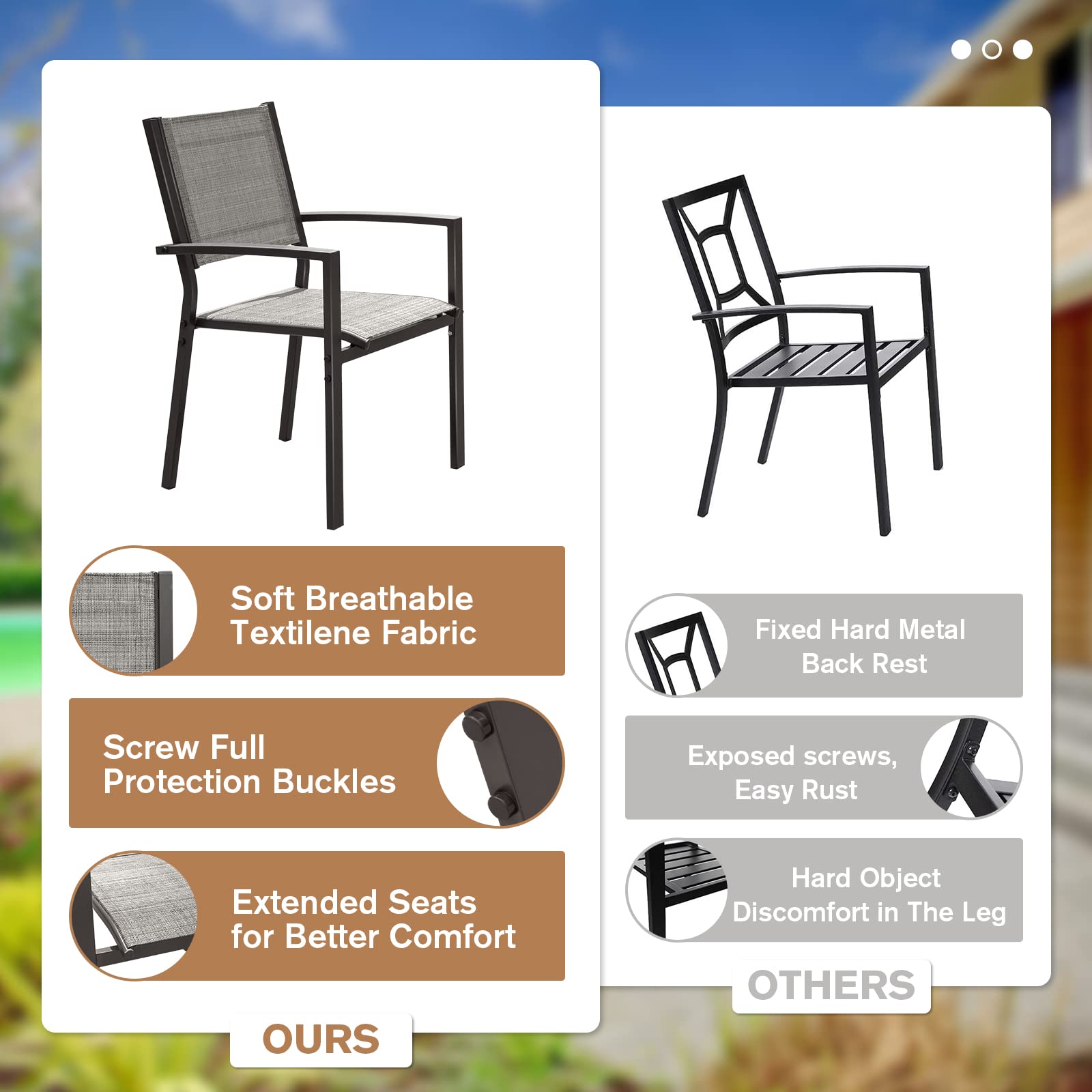 Devoko Outdoor Dining Chairs Set of 6 - Stackable Patio Chairs for Garden, Poolside & Backyard (Grey) - Weather-Resistant & Comfortable Seating for Outdoor Entertaining