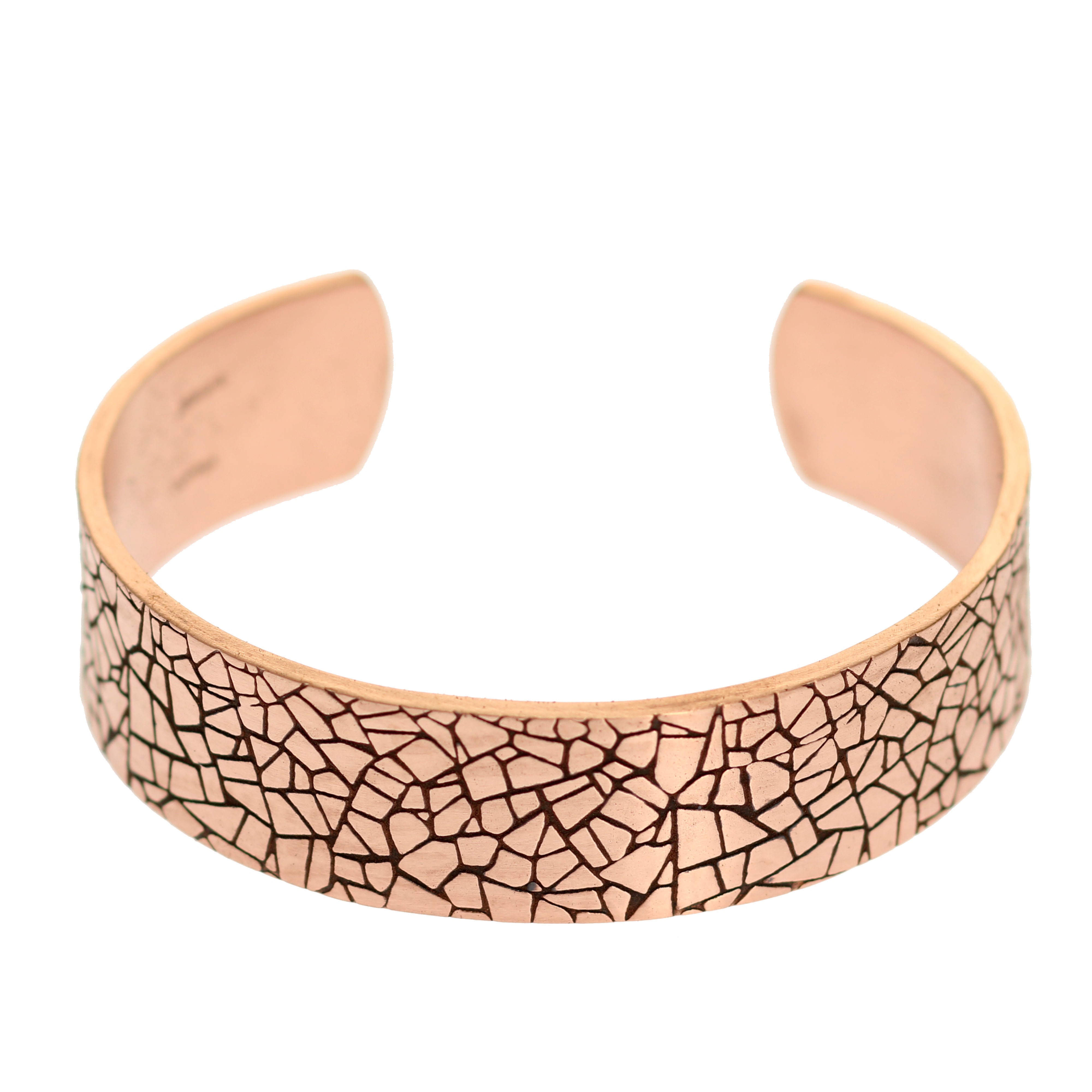 Men's Solid Copper Cuff Bracelet - 3/4 Inch Wide Mosaic Embossed Design - Handmade Jewelry for Casual & Formal Wear - Perfect Gift for Men