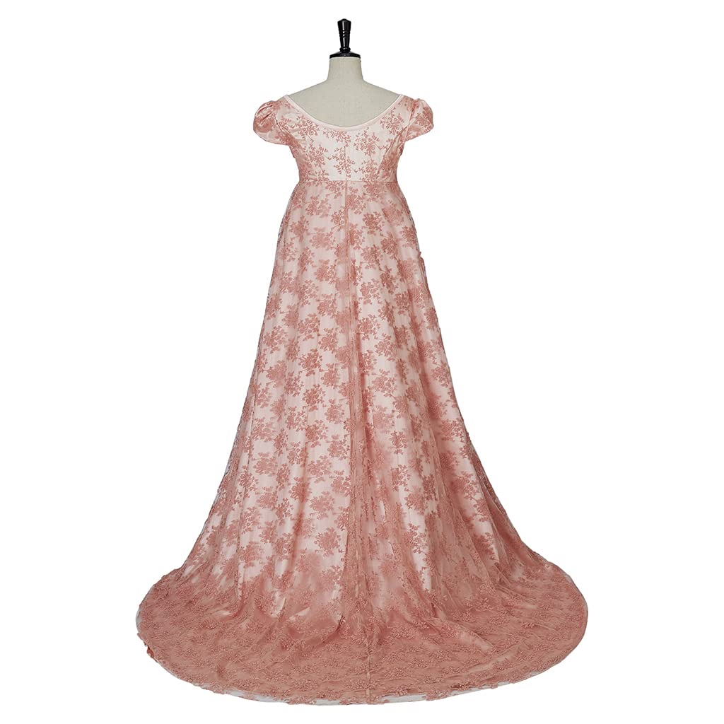 Regency Style Floral Print High Waist Dress for Women - Elegant Long Sleeve Ball Gown with Gloves | Perfect for Bridal Shower, Tea Party & Historical Reenactment