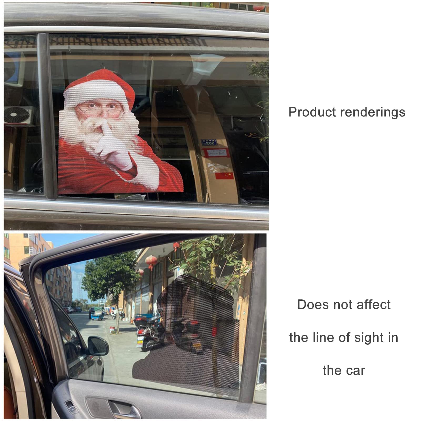 Funny Santa Claus Car Window Stickers - 2 Pack PVC Self-Adhesive Christmas Decals for Rear Windows (11.8x11.8 Inches) - Perfect for Holiday Car Decorations & Christmas Party Vehicle Decor
